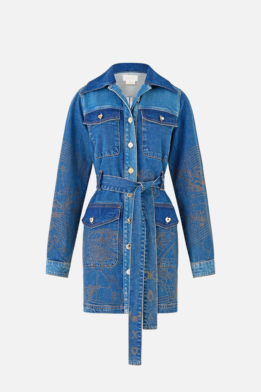 JENNA ZODIAC ZONE BELTED MINI DRESS DENIM