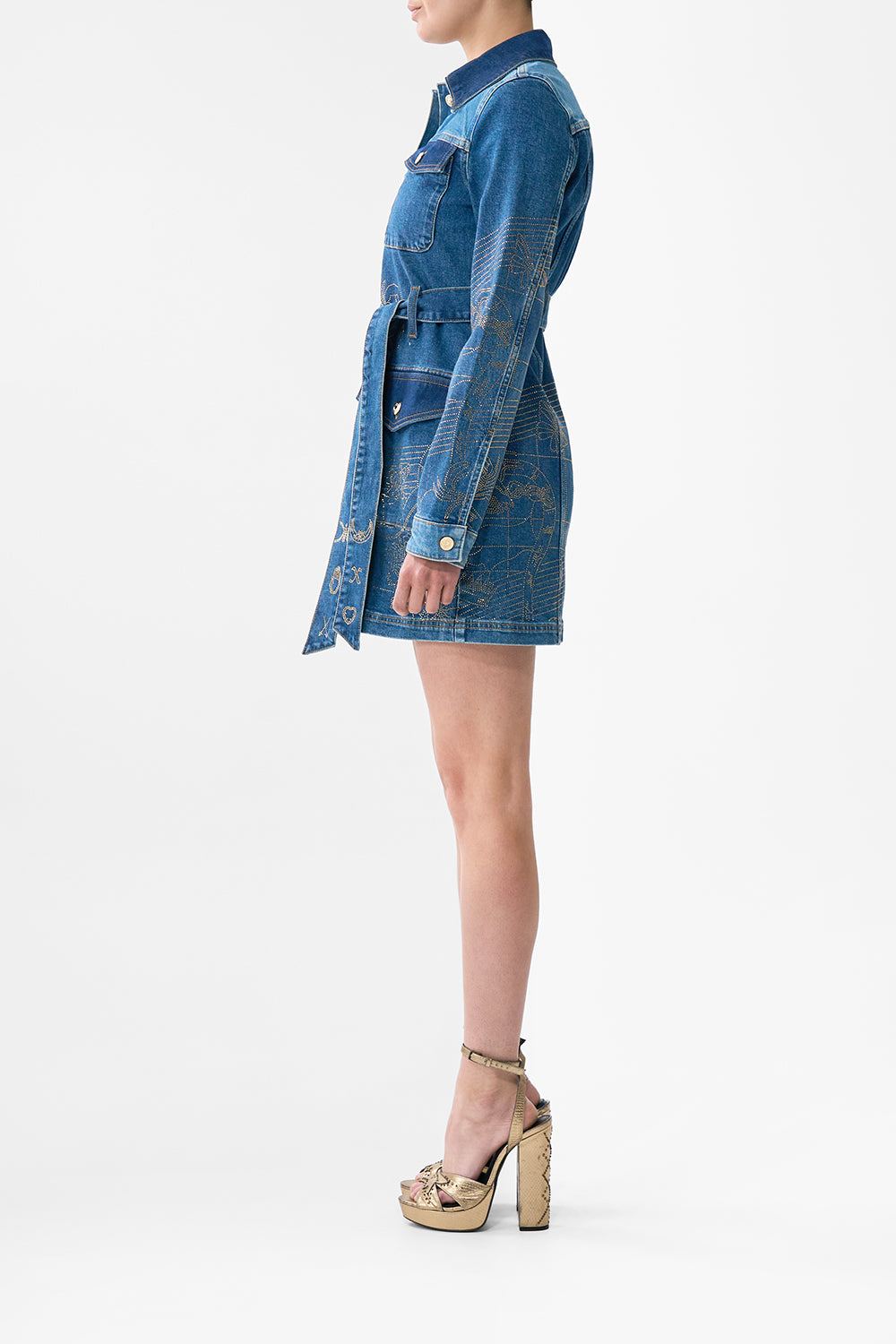 JENNA ZODIAC ZONE BELTED MINI DRESS DENIM