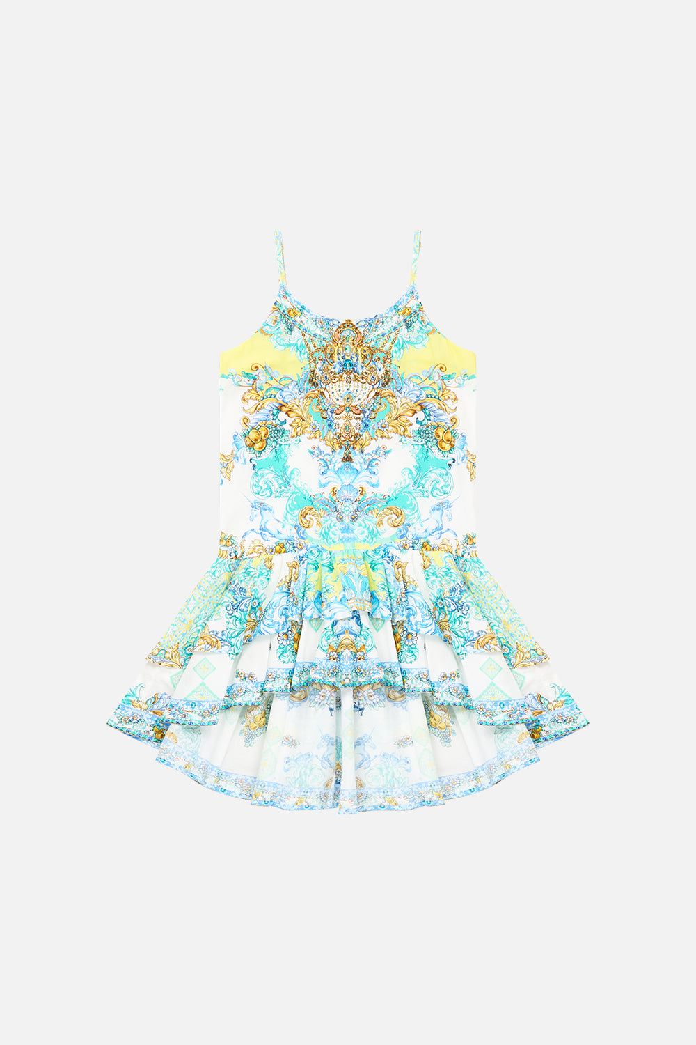 KIDS LAYERED HIGH LOW DRESS W DROP WAIST DIAL UP THE TILES