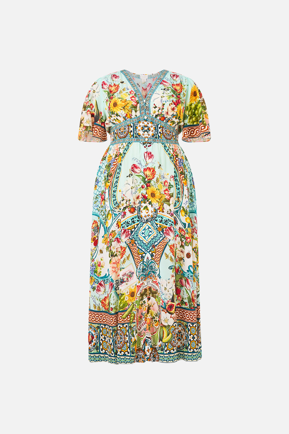 SHAPED WAISTBAND DRESS WITH FLUTTER SLEEVES MAGIC OF THE MERCADO