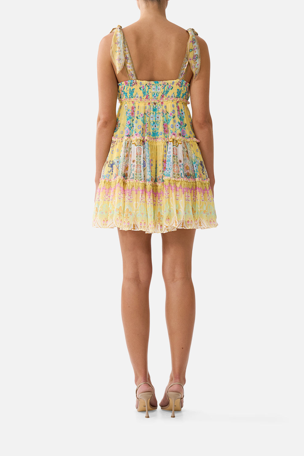 TIERED SHORT DRESS WITH SHOULDER TIES BARCELONA BEBE