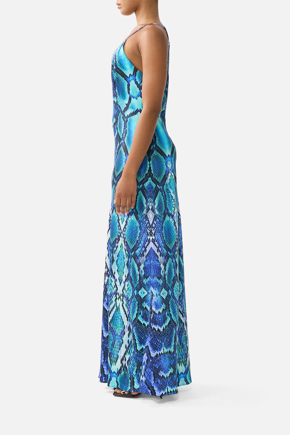 V NECK FULL LENGTH BIAS SLIP DRESS THE SAPPHIRE SERPENT