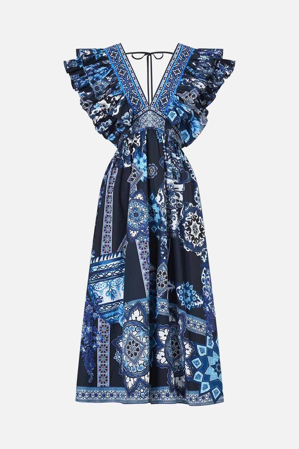 DOUBLE FRILL SLEEVE MIDI DRESS A TILED WONDERLAND