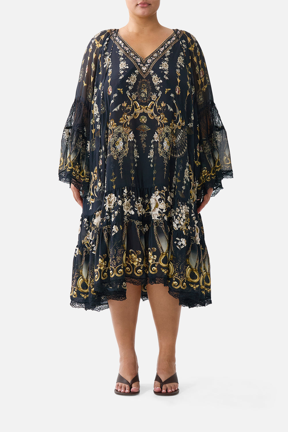 A-LINE GATHERED PANEL DRESS FLAMENCO FOLKLORE