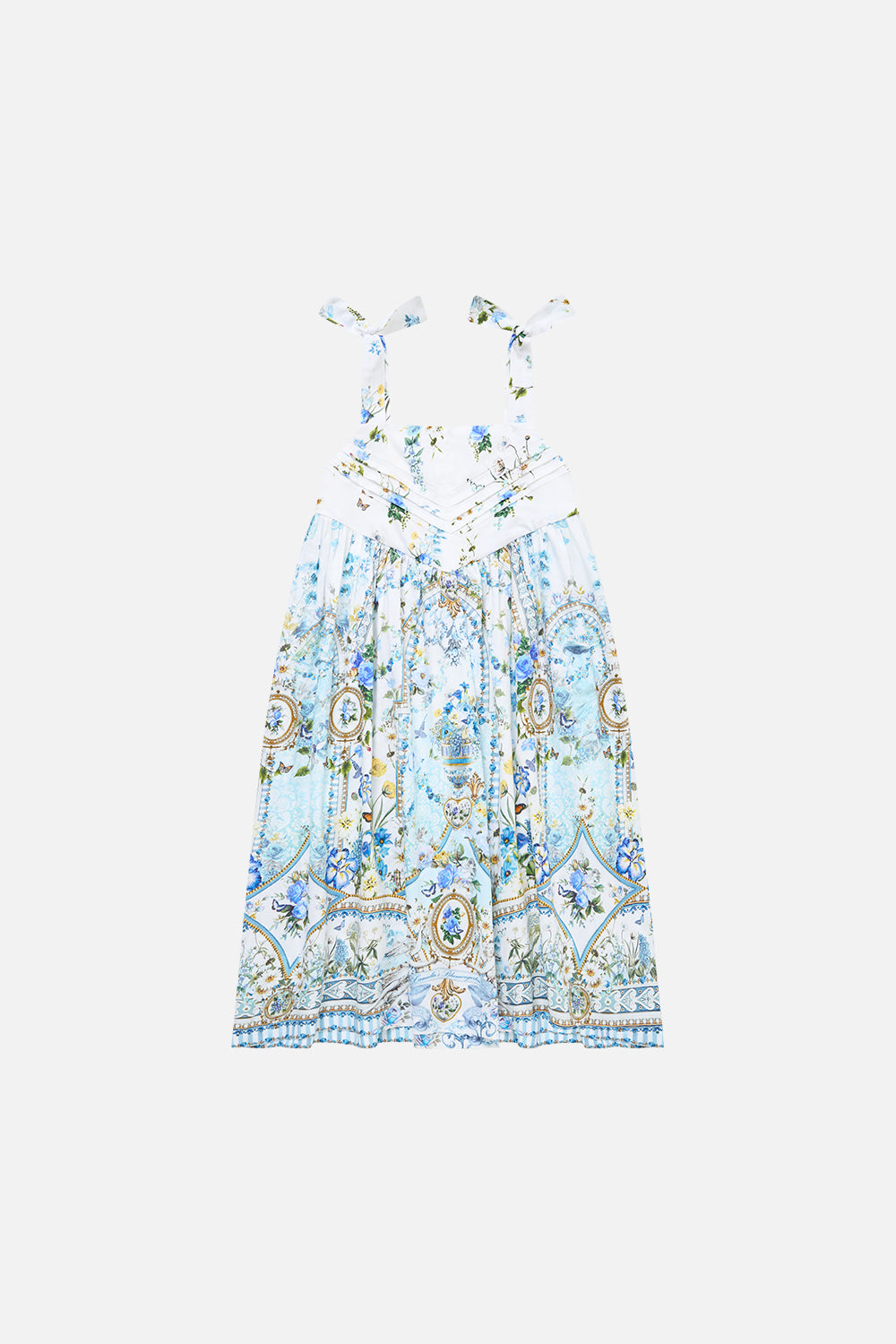 KIDS TIE STRAP MAXI DRESS WITH PINTUCKS DANDELION SKIES