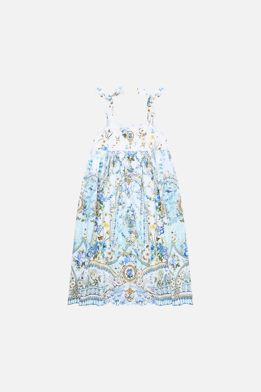 KIDS TIE STRAP MAXI DRESS WITH PINTUCKS DANDELION SKIES