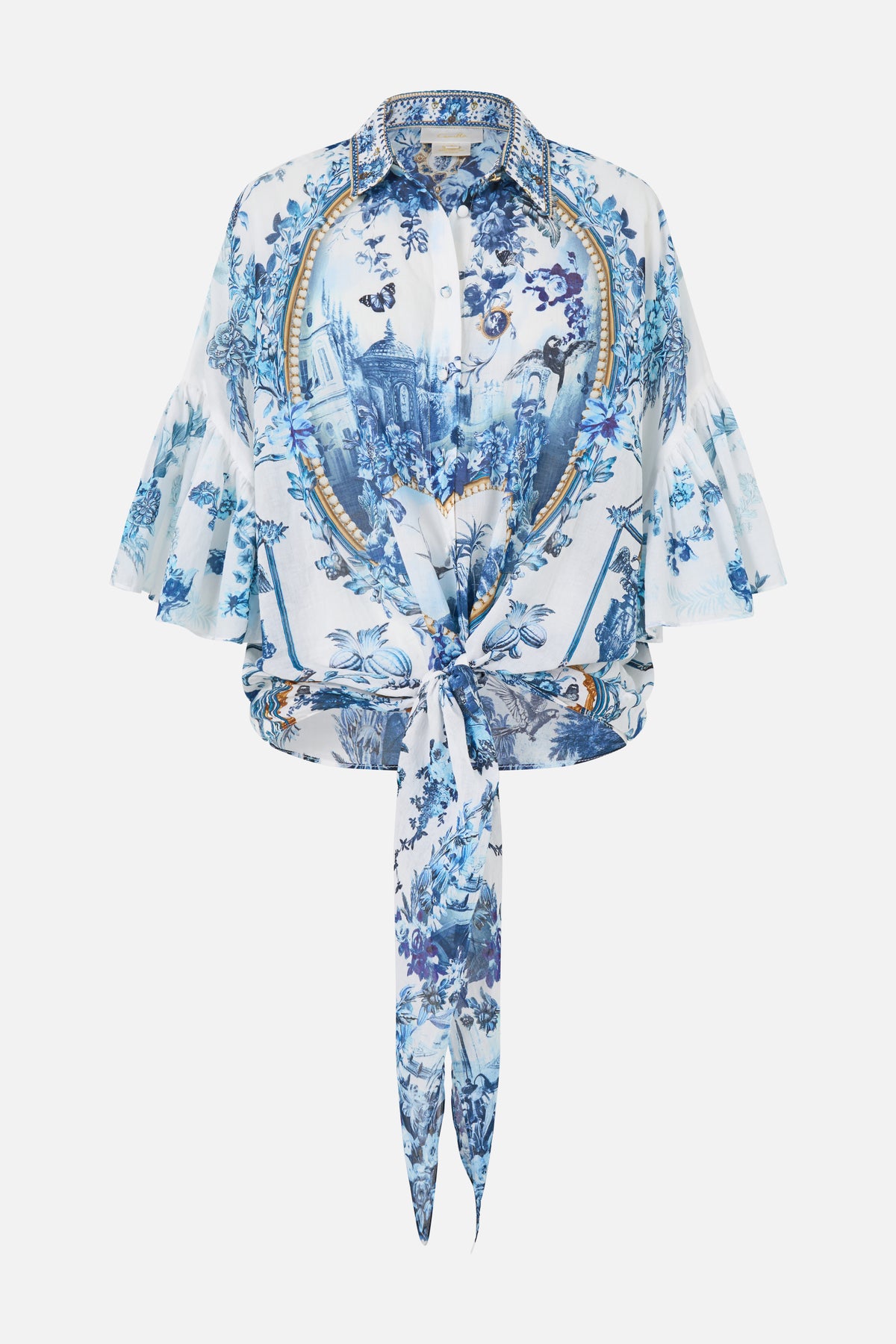 TIE FRONT SHIRT WITH SLEEVE FRILL THE PORCELAIN PARLOUR
