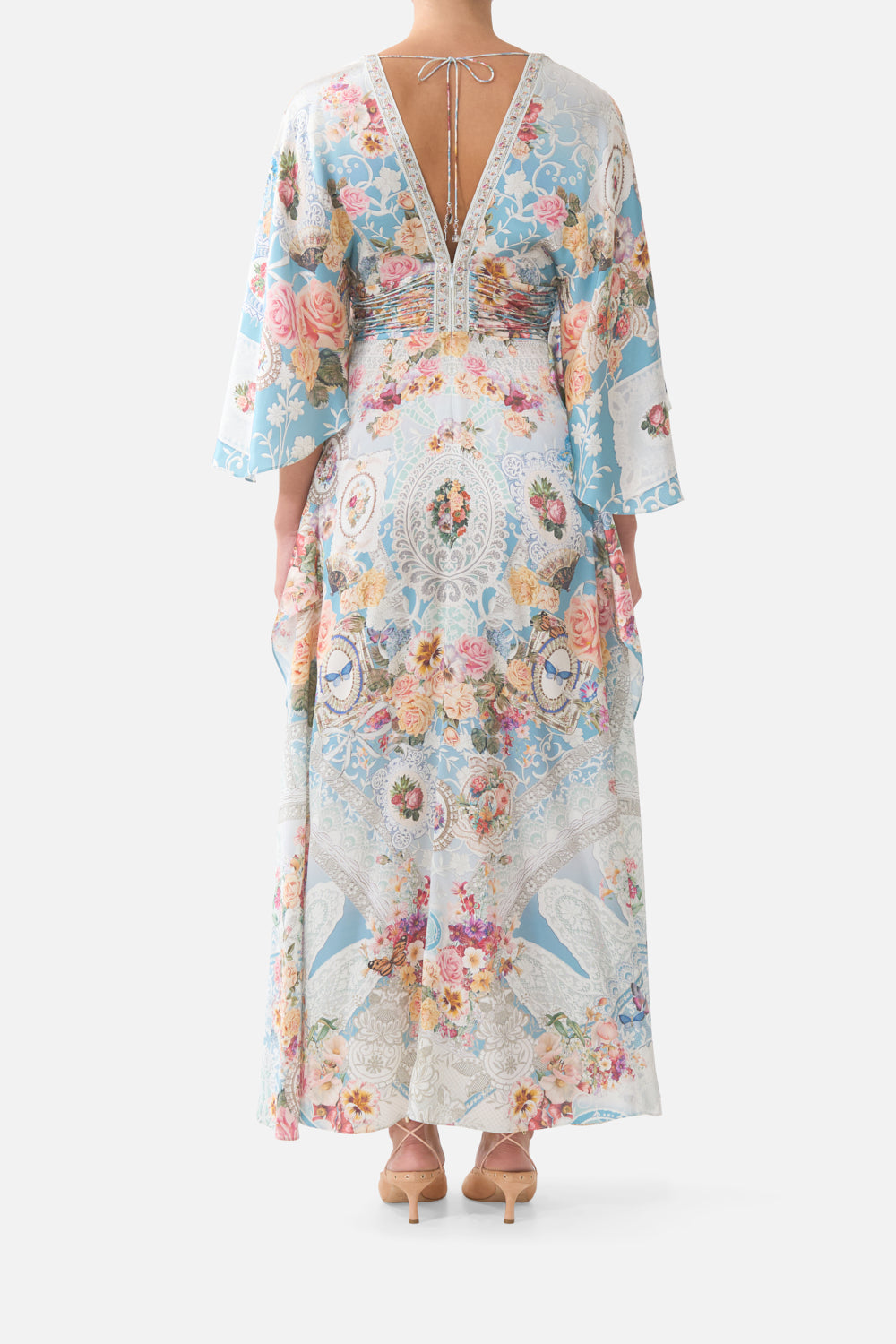 V NECK LACE UP DETAIL LONG DRESS A TASTE FOR LACE
