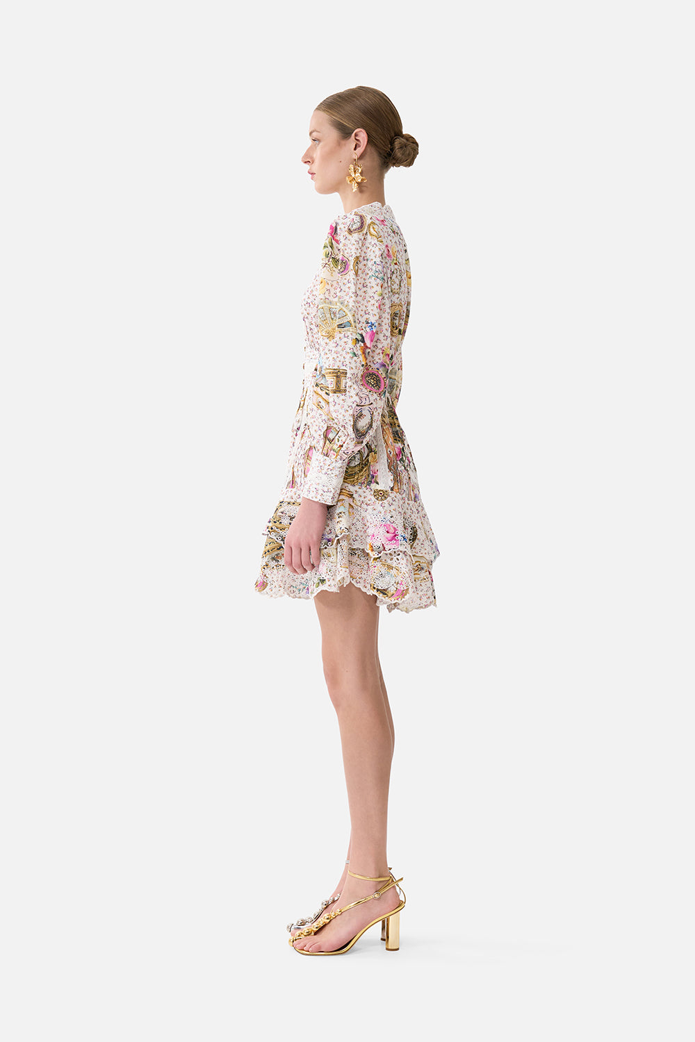 The CAMILLA Button Front Frill Dress in our In The Heart Of Art print.