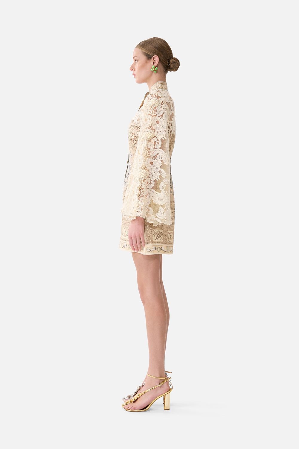 The CAMILLA Lace Sleeve Mini Shift Dress in our A Beloved Boudoir print.