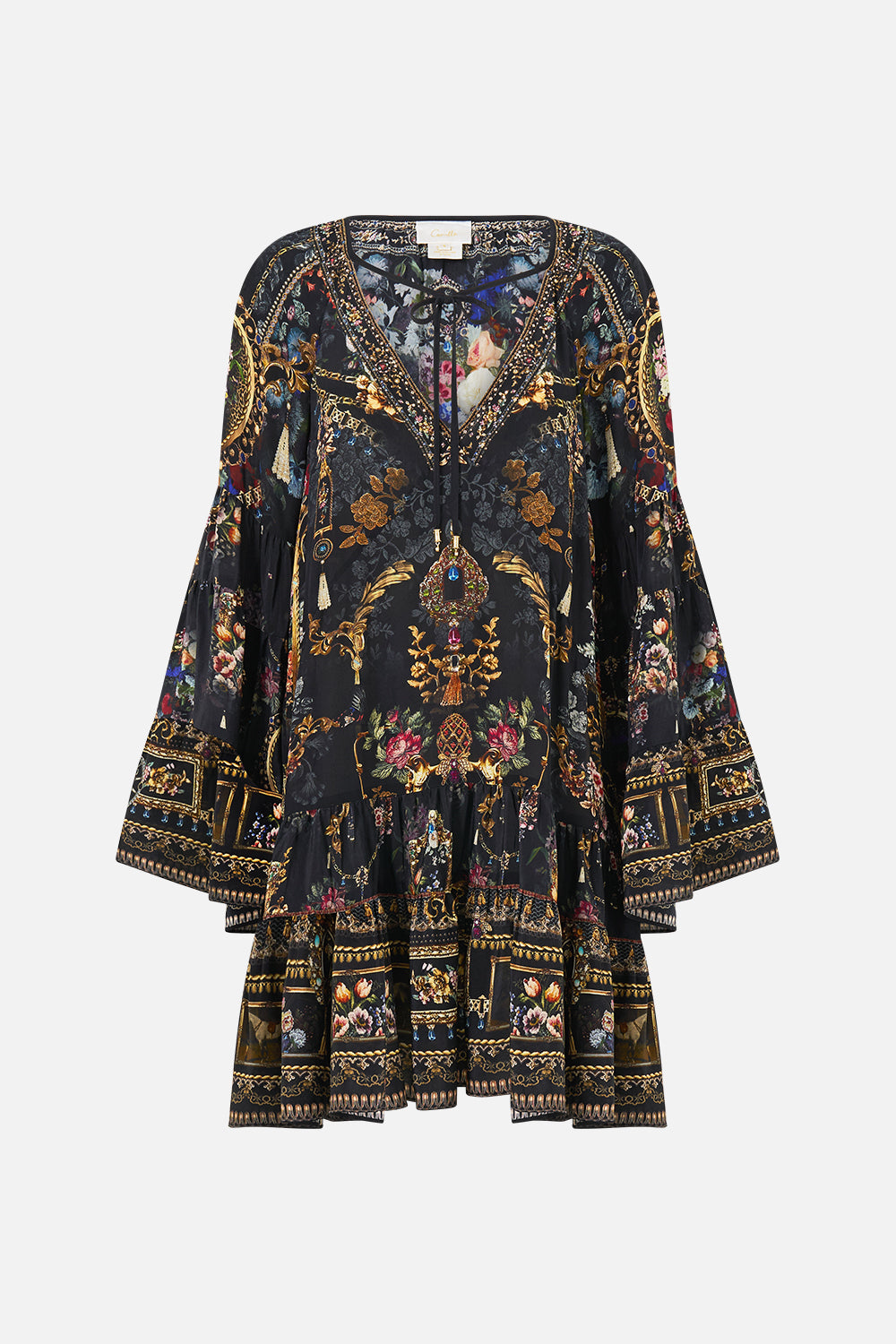A-LINE GATHERED PANEL DRESS NIGHT GARDEN