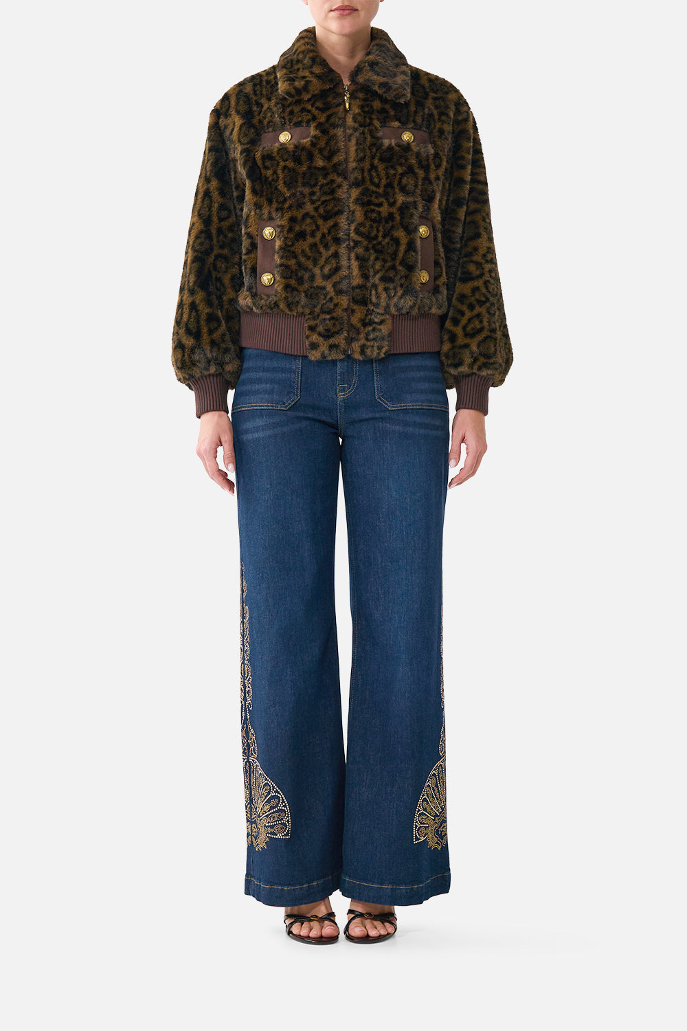 FAUX FUR BOMBER WITH POCKET DETAILS FIESTA, SIESTA, REPEAT