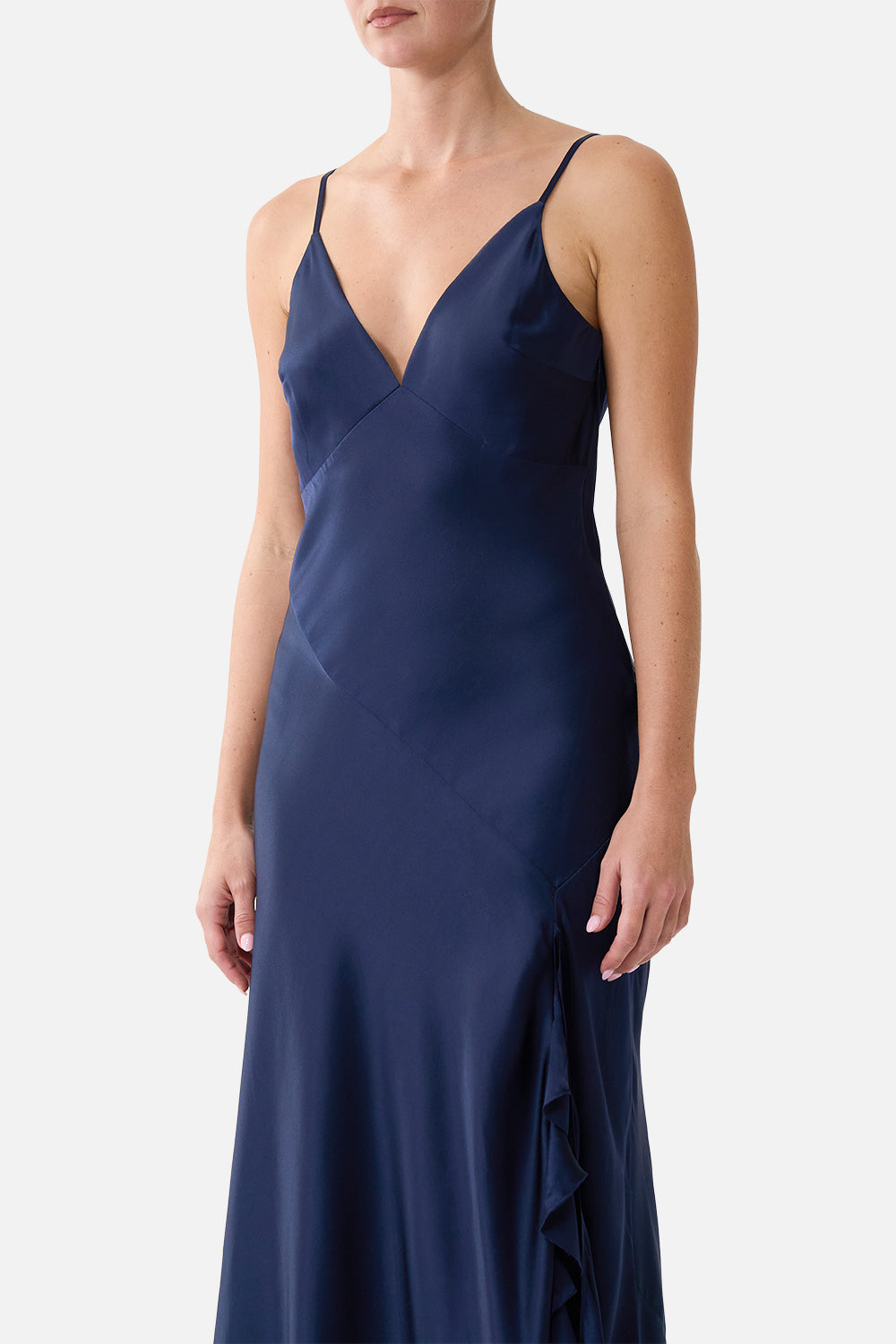 BIAS SLIP DRESS WITH FRILL HEM SILK ESSENTIALS