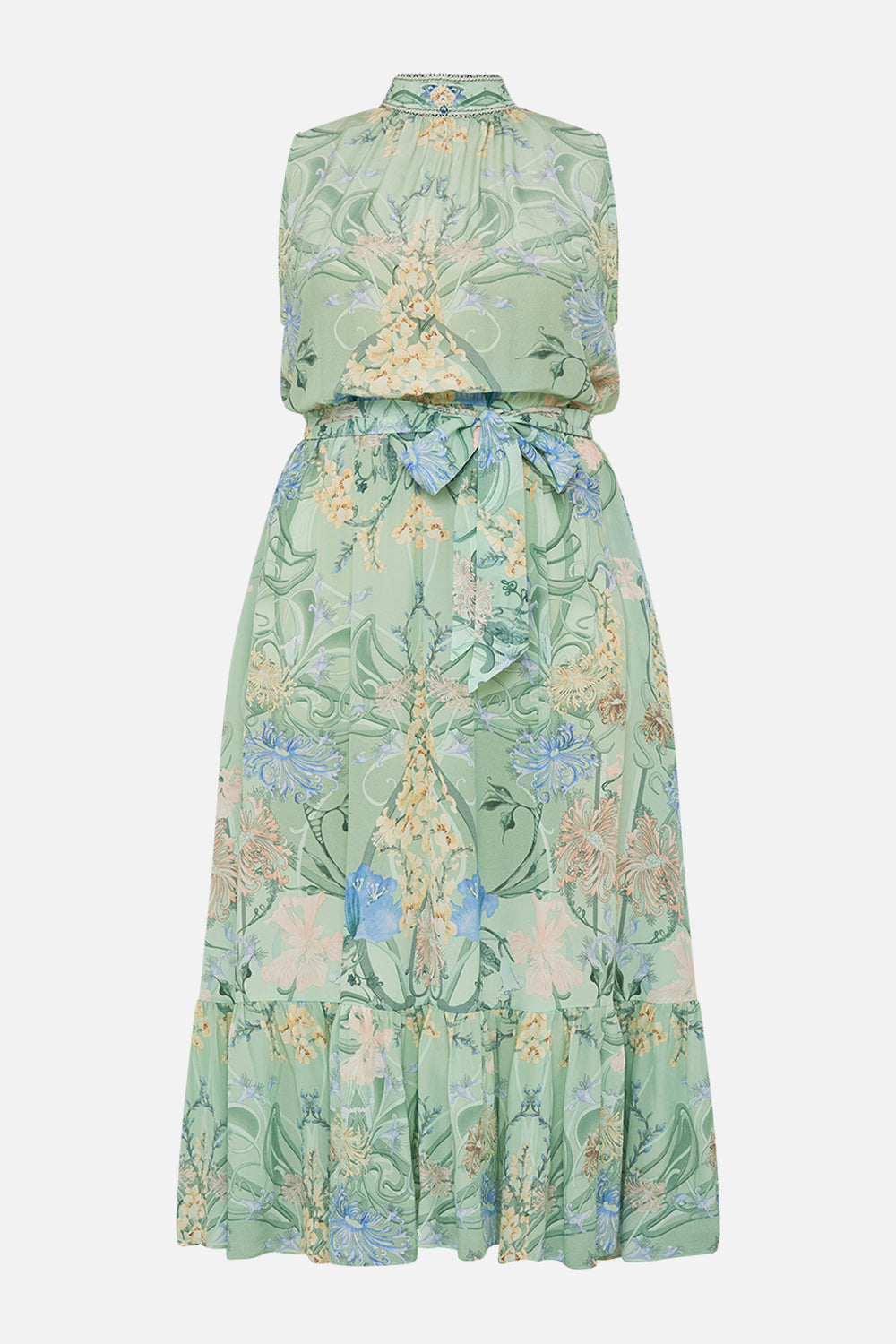 CAMILLA green necktie dress with elasticated waist in Dreaming In Dutch print.