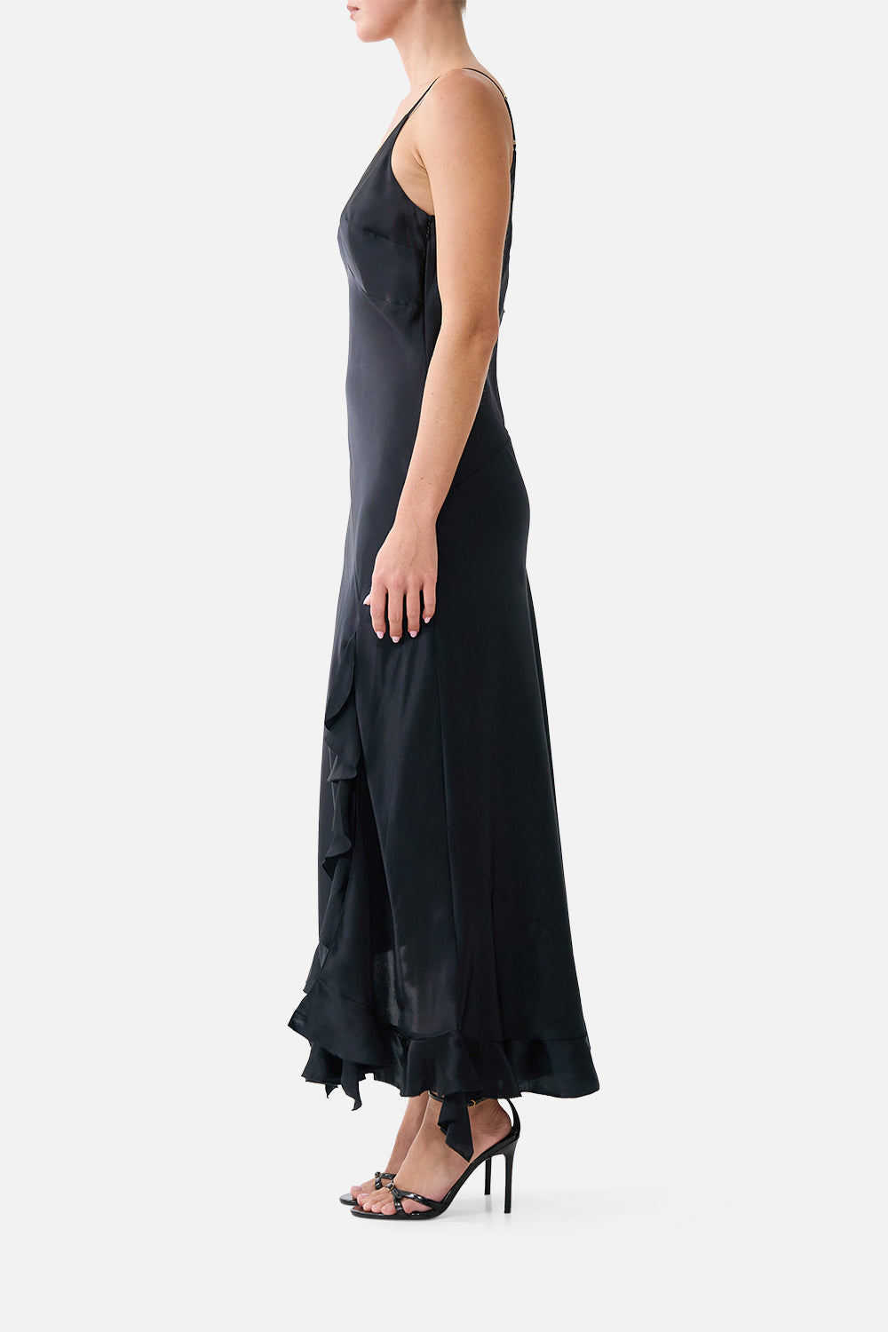BIAS SLIP DRESS WITH FRILL HEM SILK ESSENTIALS