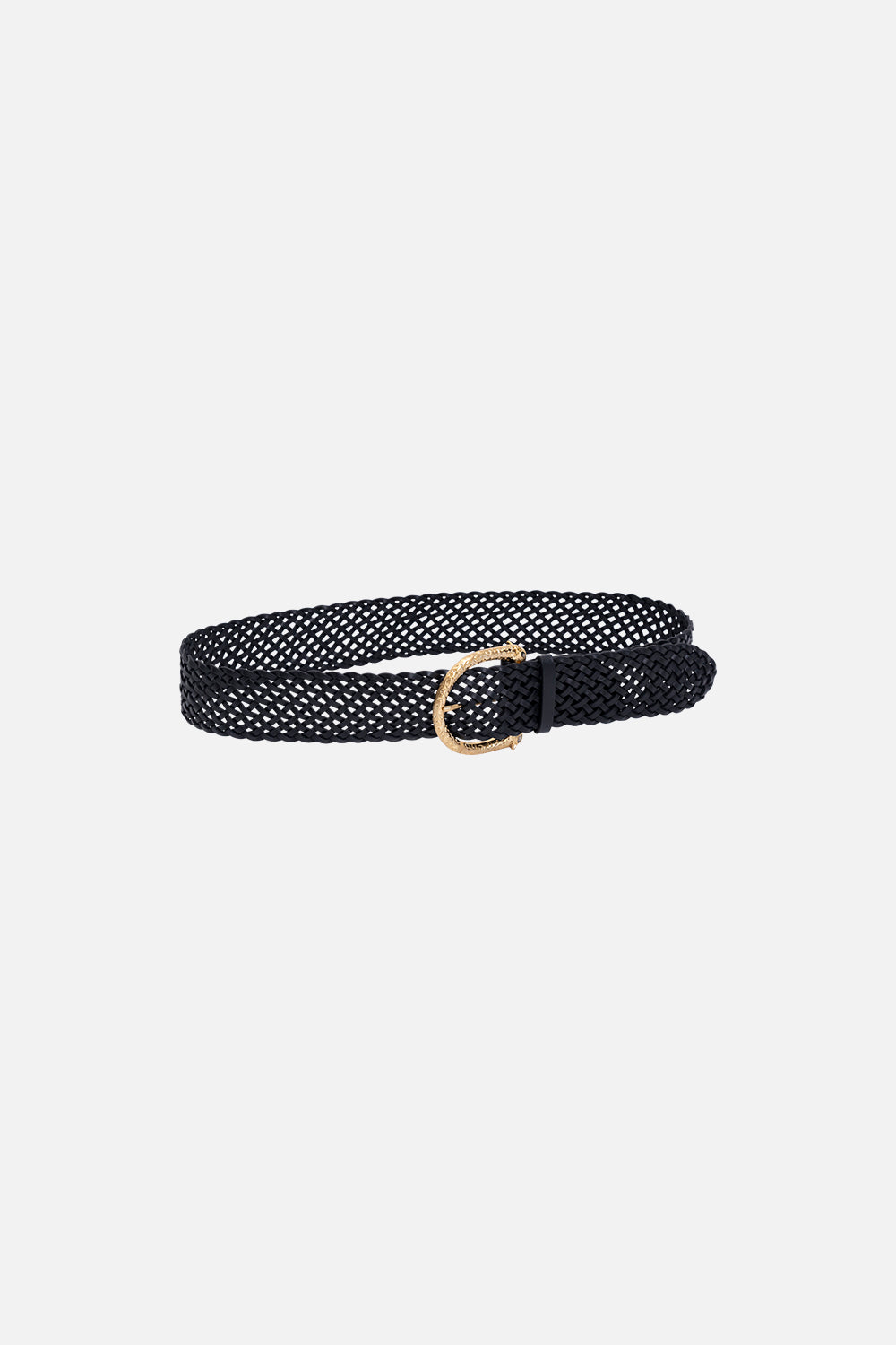 BRAIDED LEOPARD BUCKLE BELT SOLID BLACK