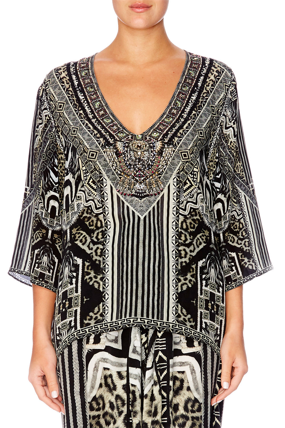 TRIBAL THEORY V NECK OVERSIZED BLOUSE