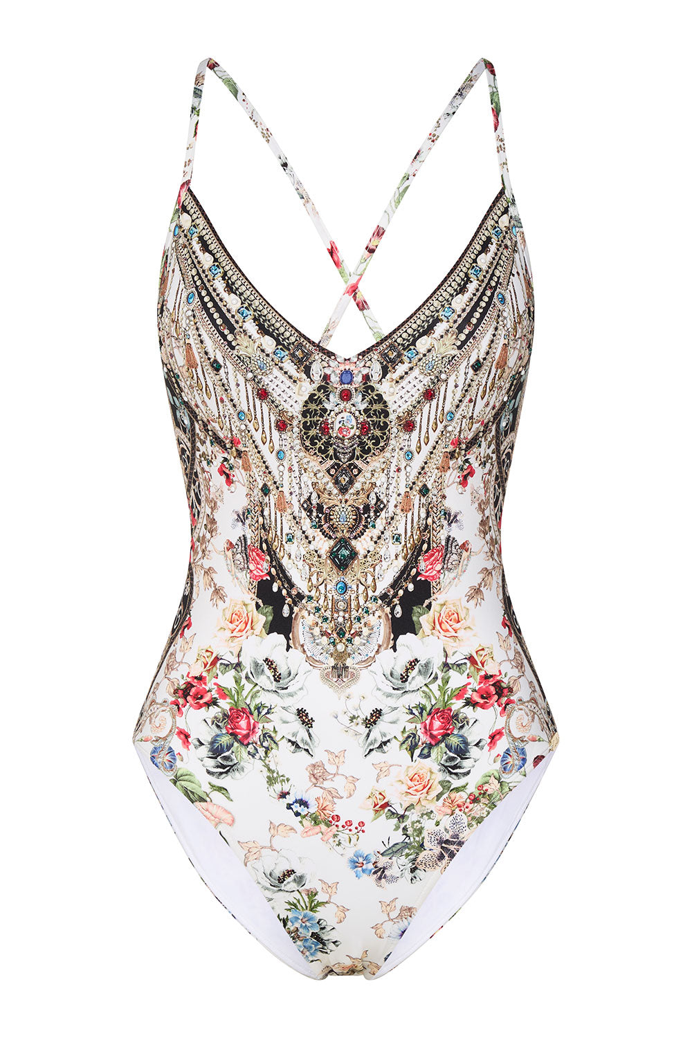 V NECK HIGH LEG ONE PIECE SHAKESPEARES GARDEN