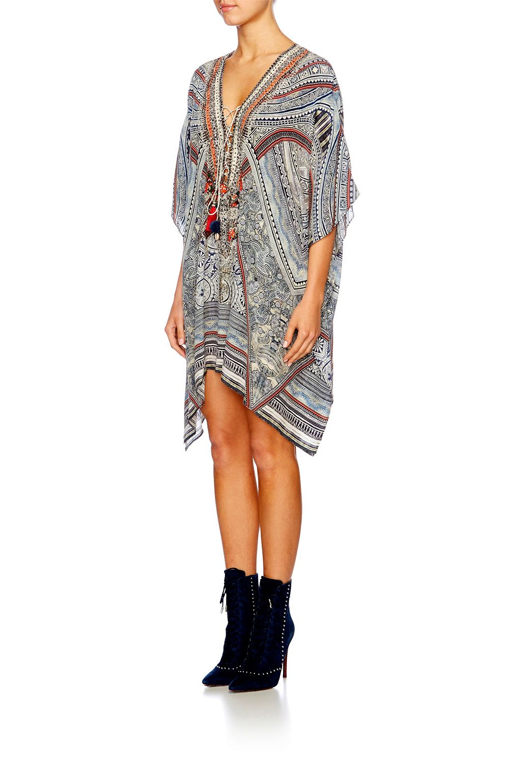 ANTIQUE BATIK SHORT LACE UP KAFTAN