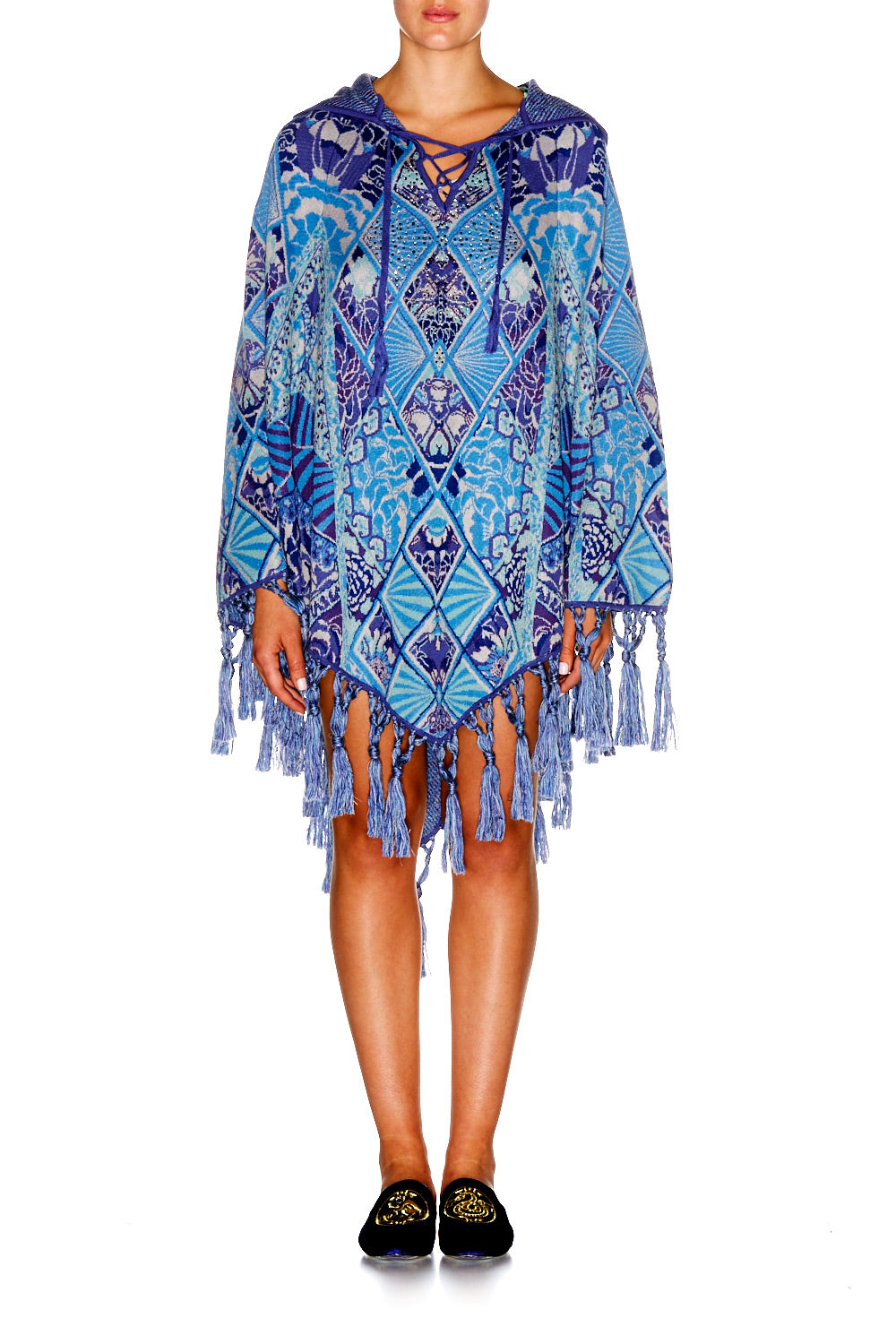 THE BLUE MARKET PRINTED PONCHO WITH HOOD