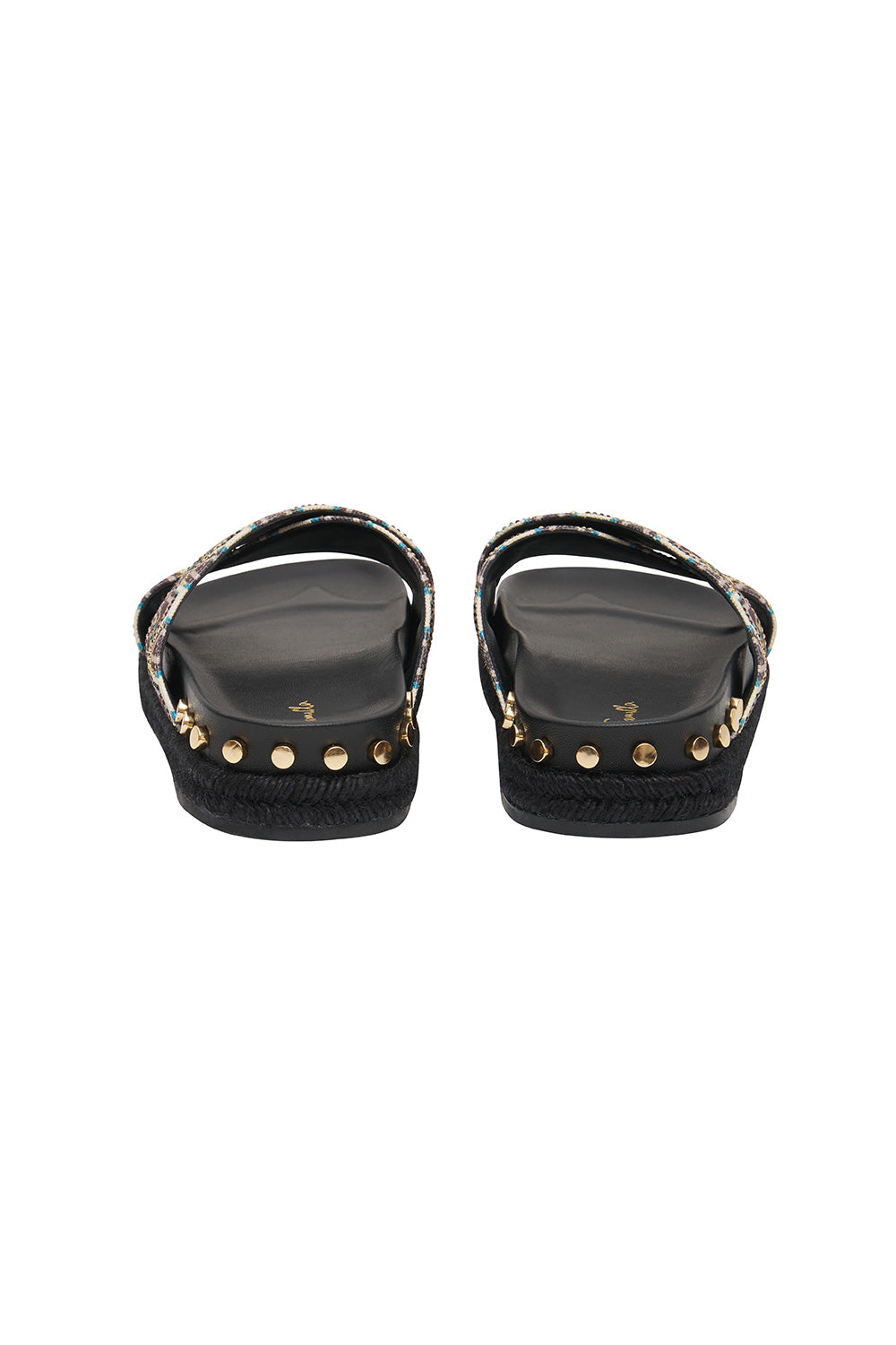 EMBELLISHED ESPADRILLE SLIDE SOLID BLACK