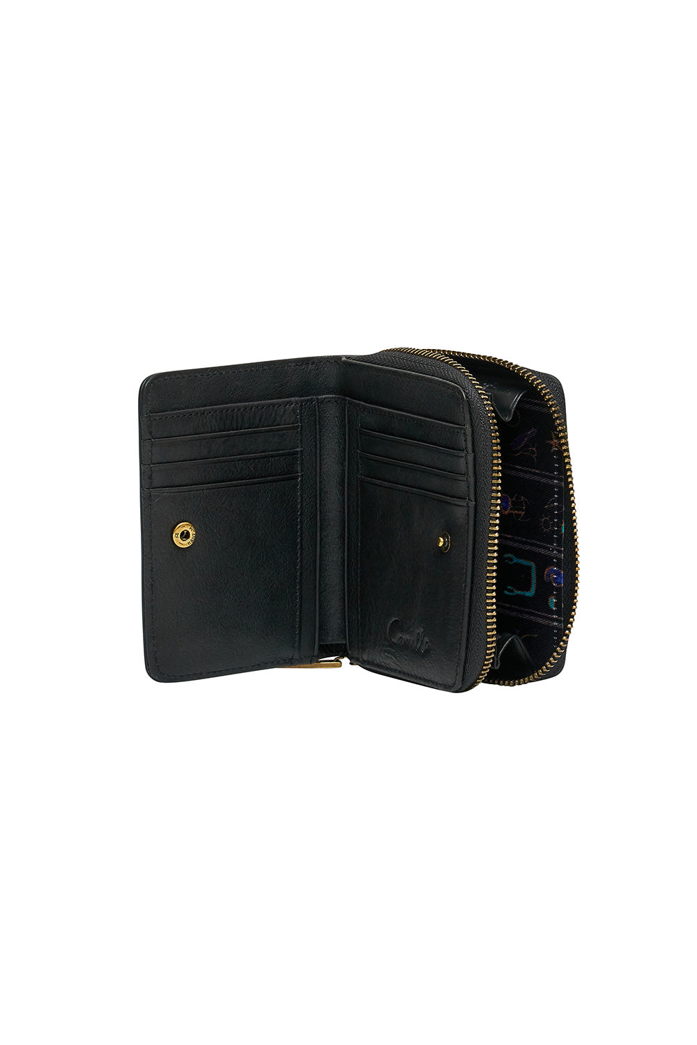 MINI ZIP AROUND LEATHER WALLET FIRE AT NIGHT