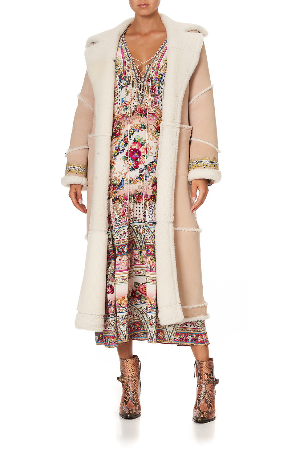 LONG SUEDE SHEARLING COAT ISTENANYA