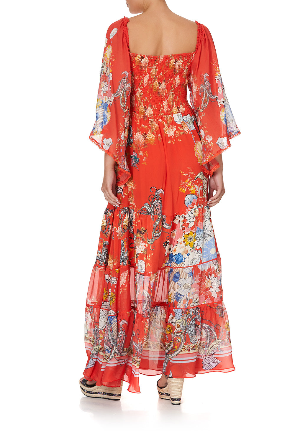 SHIRRED BODICE TIERED DRESS PAISLEY IN PATCHES