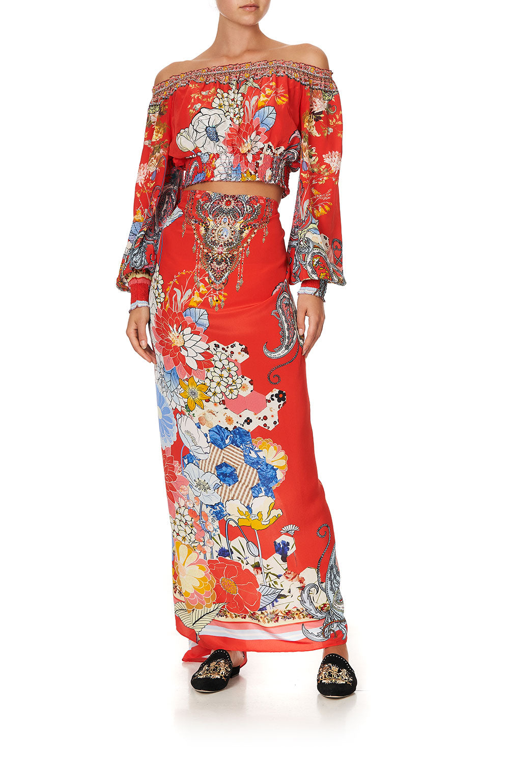 SHIRRED WAIST TOP PAISLEY IN PATCHES