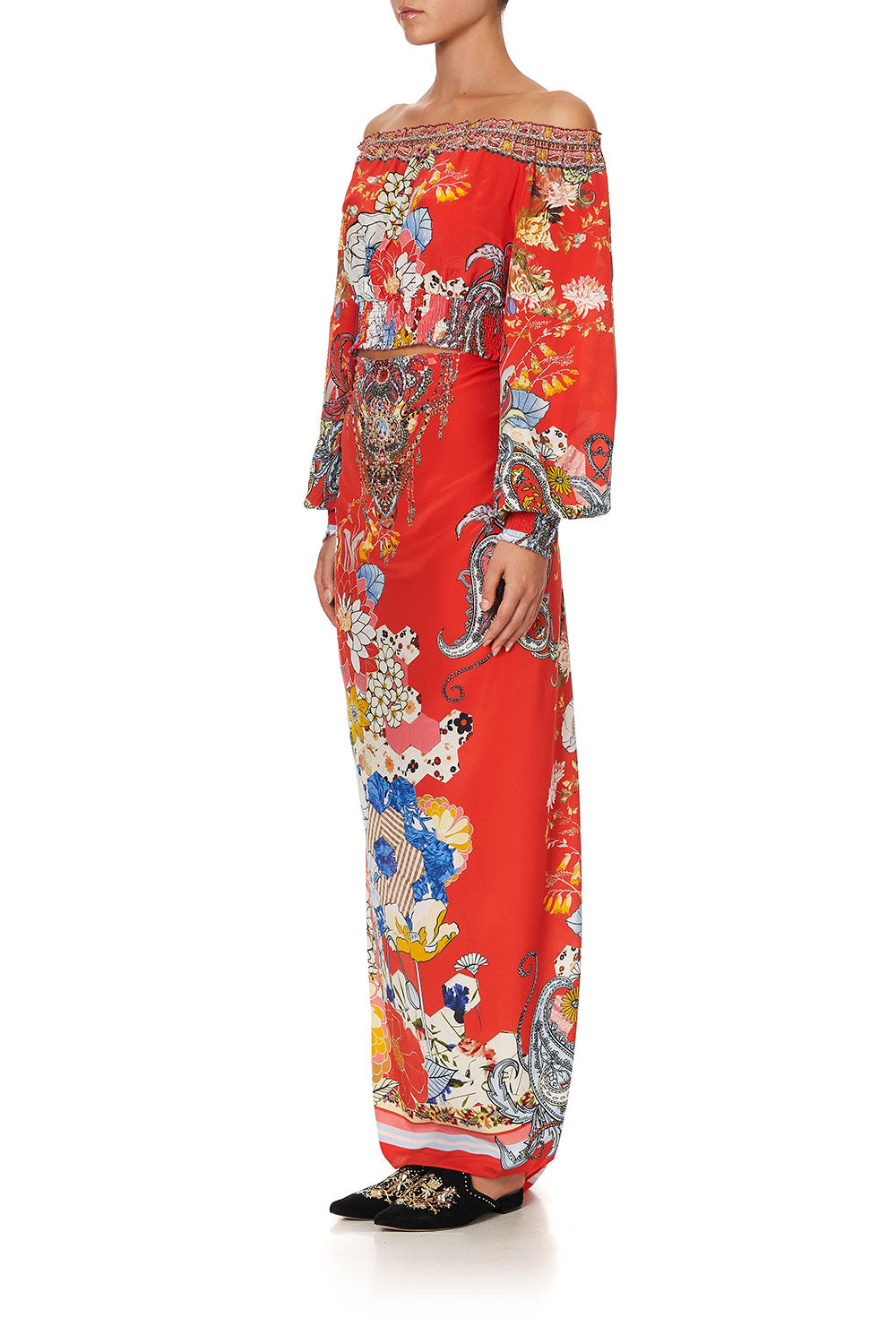 SHIRRED WAIST TOP PAISLEY IN PATCHES