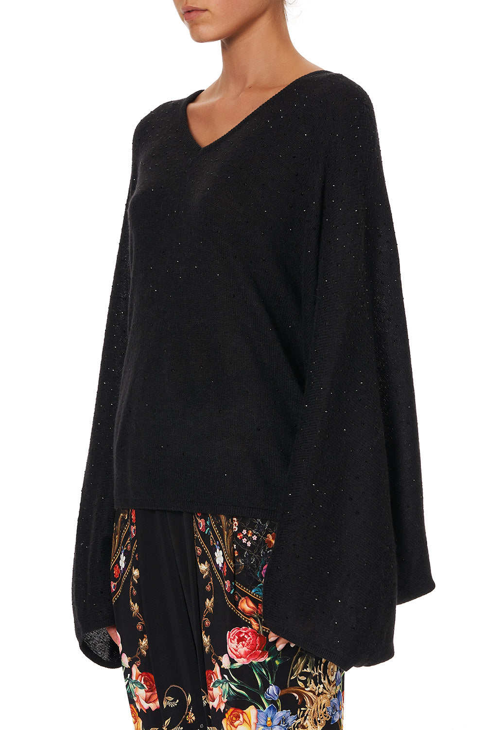 KNIT V NECK JUMPER WITH DOLMAN SLEEVE BLUSHING MANOR