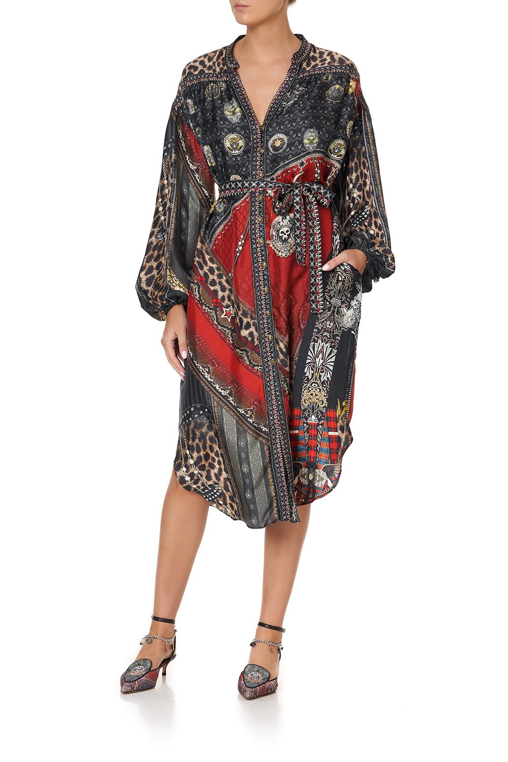 BLOUSON SLEEVE MIDI DRESS LONDON CALLING