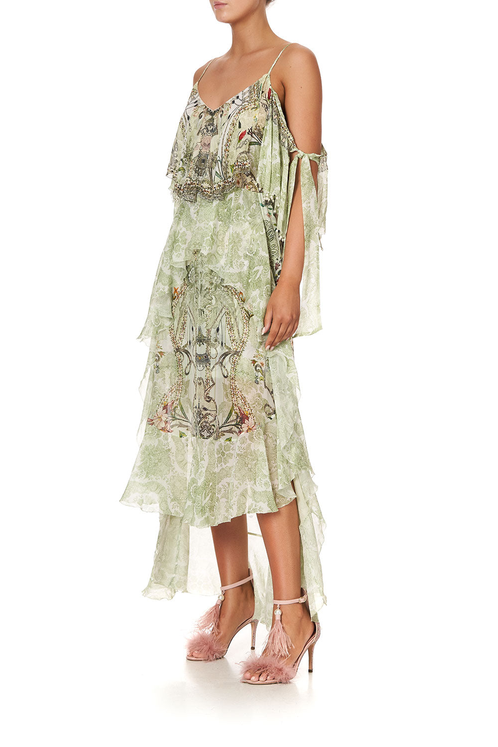 RUFFLE DRESS WITH TIE SLEEVE BRICK LANE BEAUTY