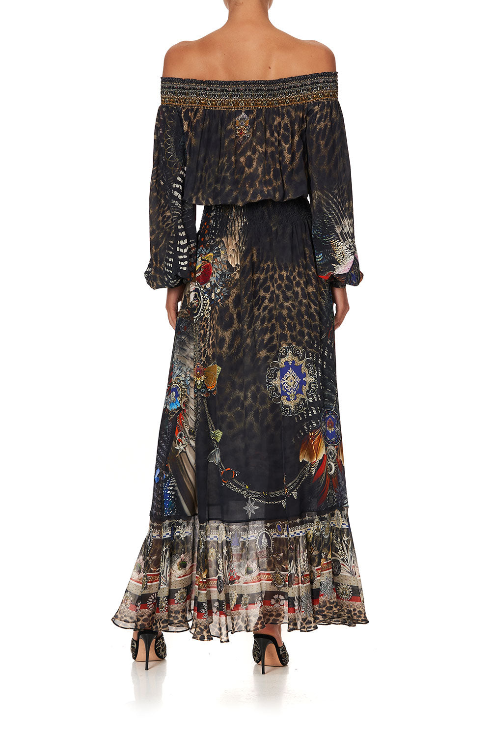 OFF SHOULDER SHIRRED DRESS TREASURE CHASER