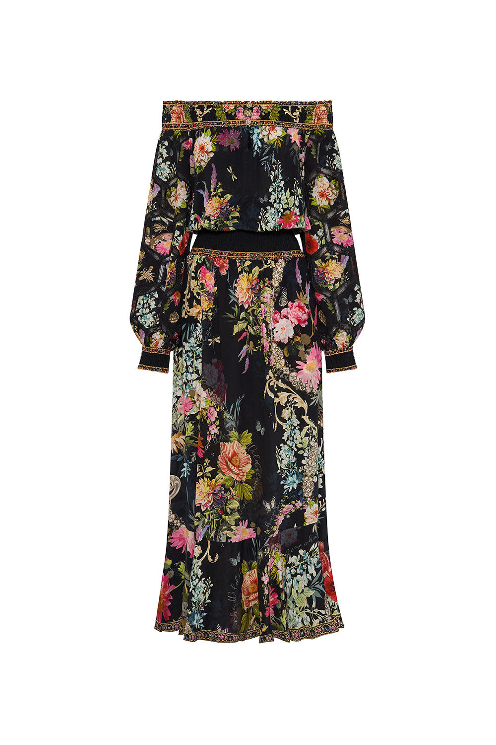 OFF SHOULDER SHIRRED DRESS HAMPTON HIVE