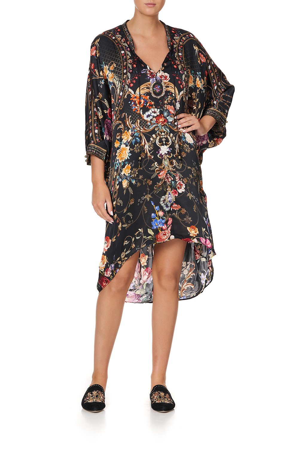 V-NECK DRESS WITH DRAPED BACK BLUSHING MANOR