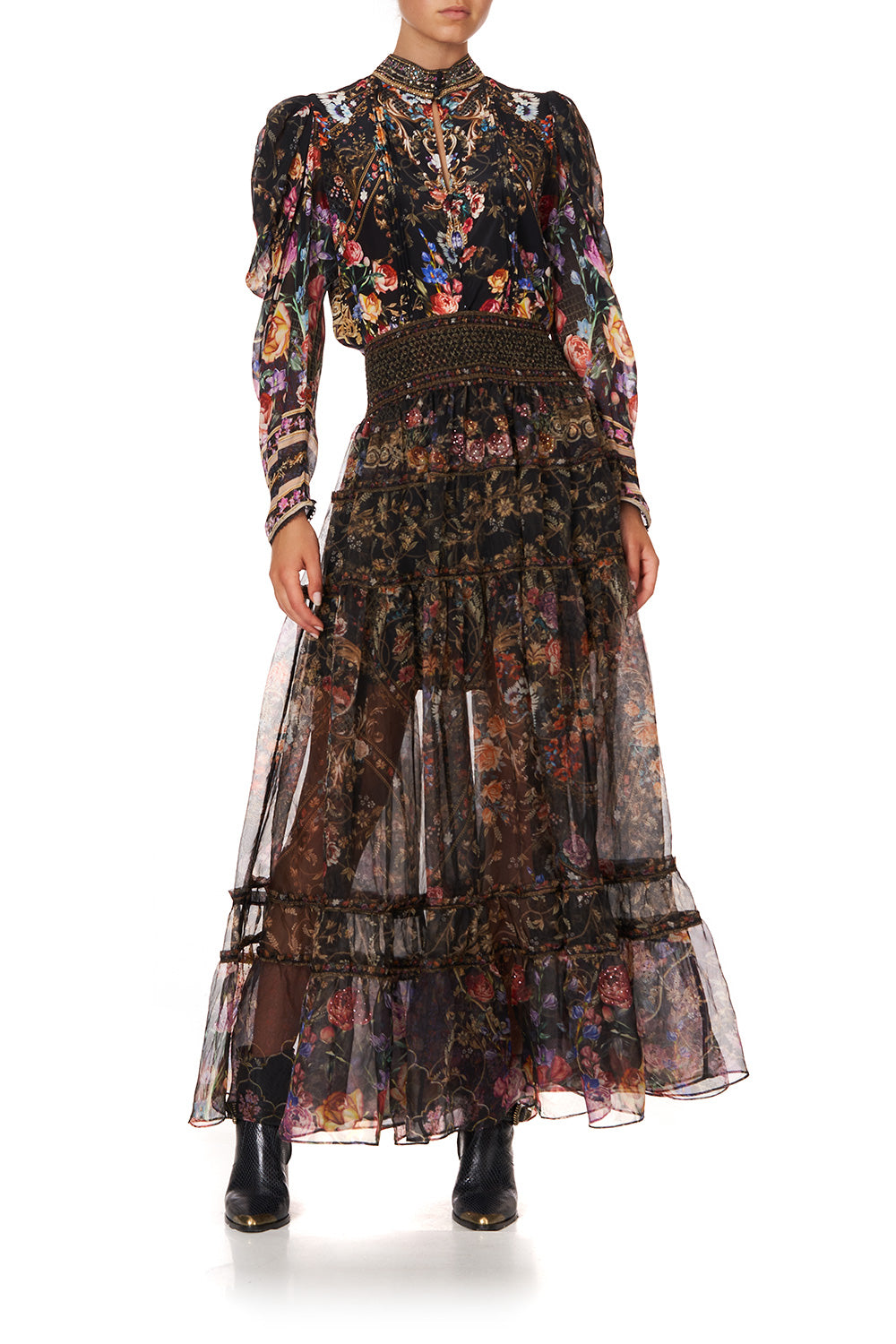 PINTUCK BLOUSE WITH DRAPED SLEEVE BLUSHING MANOR