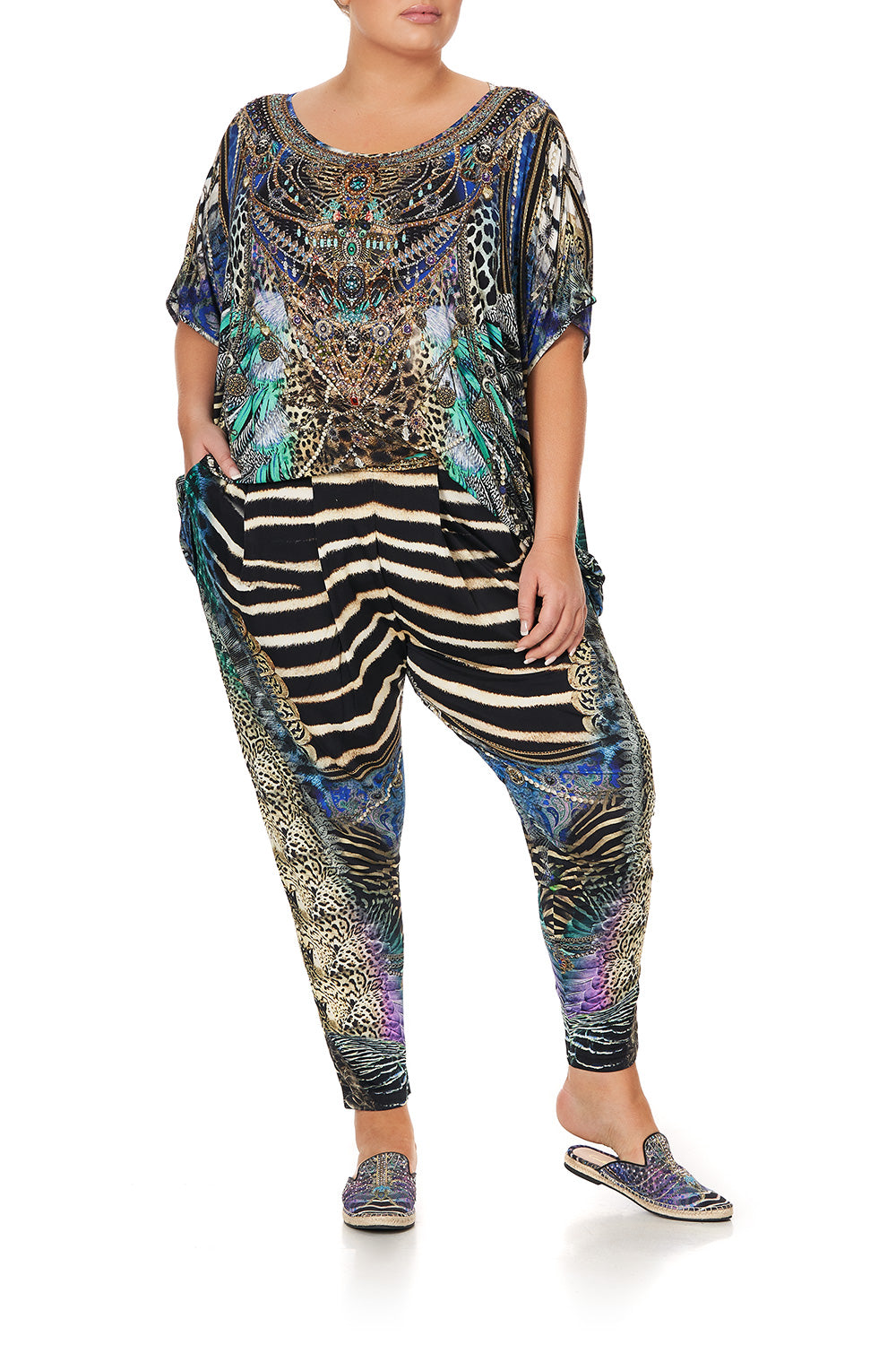 HAREM PANTS WITH FRONT PLEATS ANIMAL ARMY