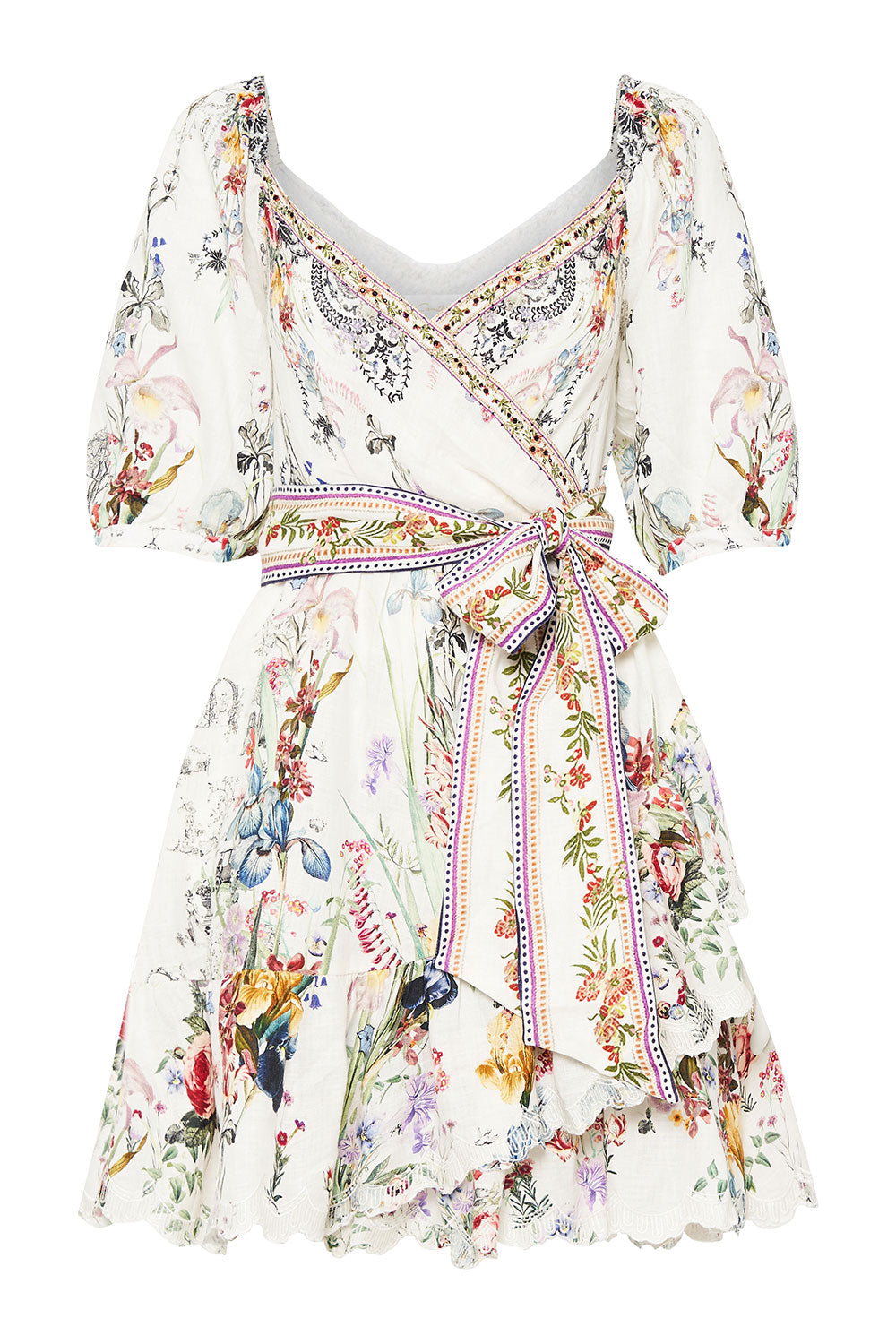 SHORT BLOUSON SLEEVE WRAP DRESS TRUE ROMANCE