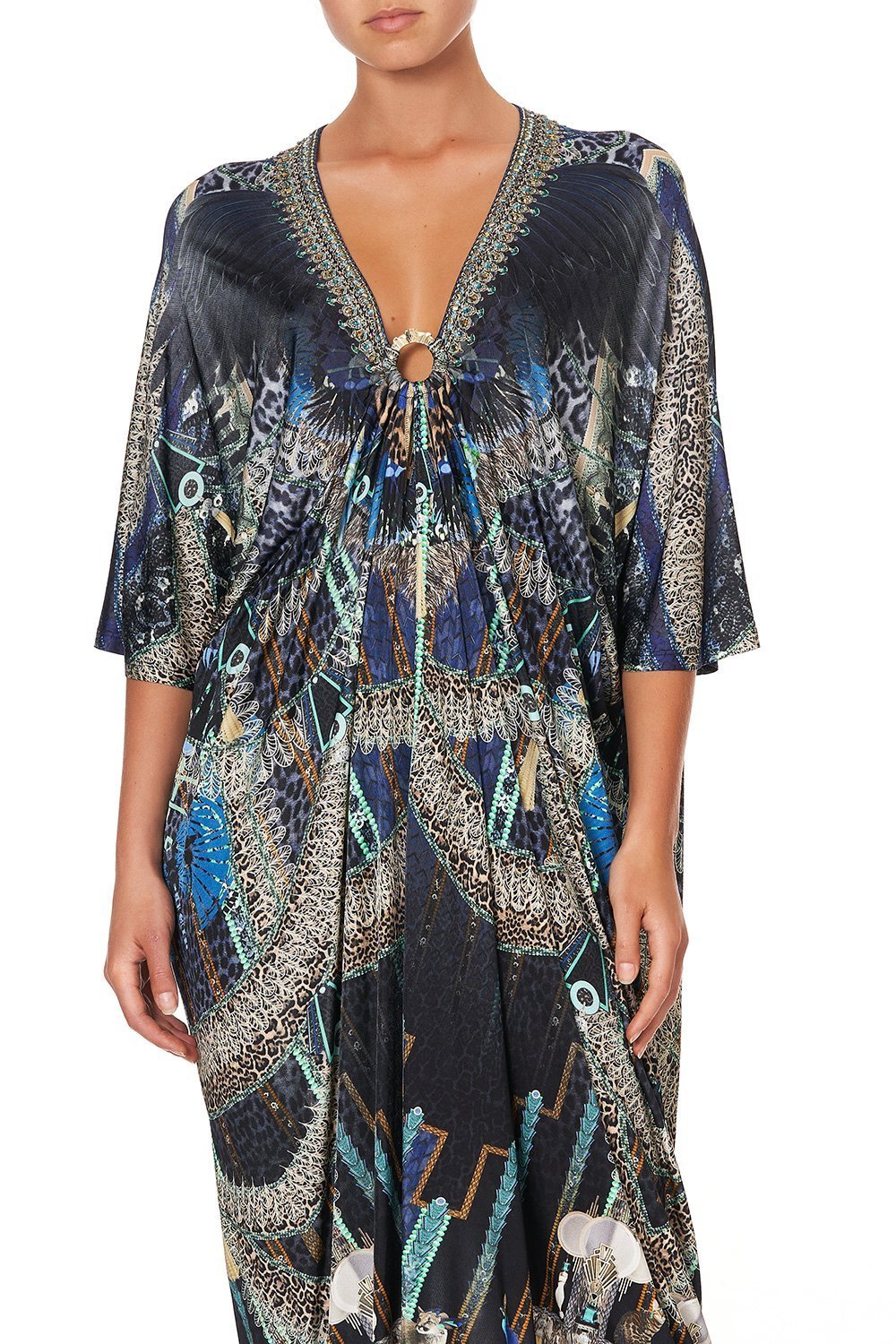 METAL RING JERSEY KAFTAN DRIPPING IN DECO