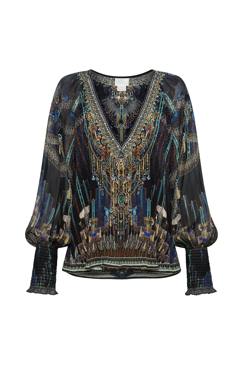 SHIRRED CUFF BLOUSE DRIPPING IN DECO