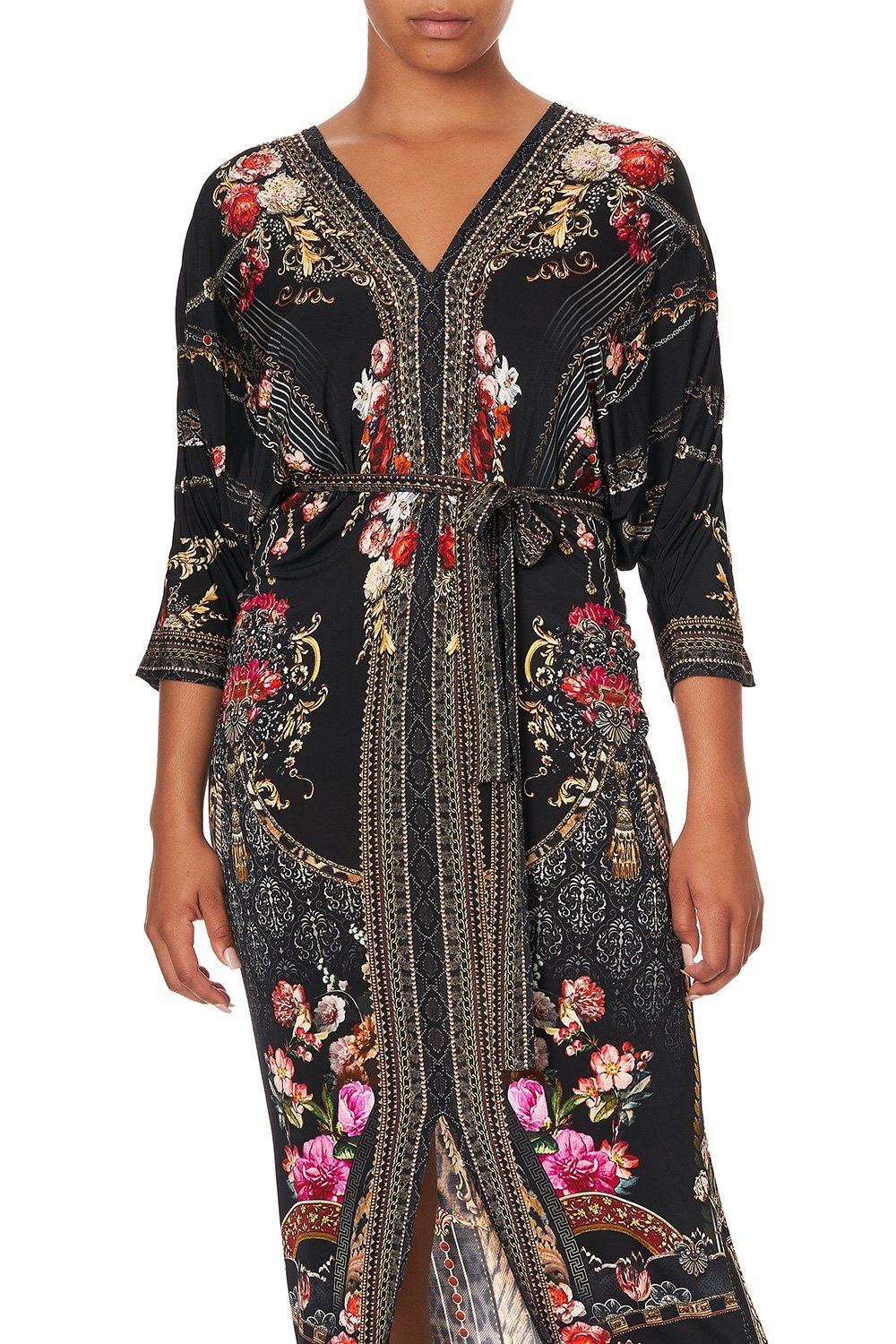 FITTED V NECK DRESS WITH TIE GOTHIC GODDESS