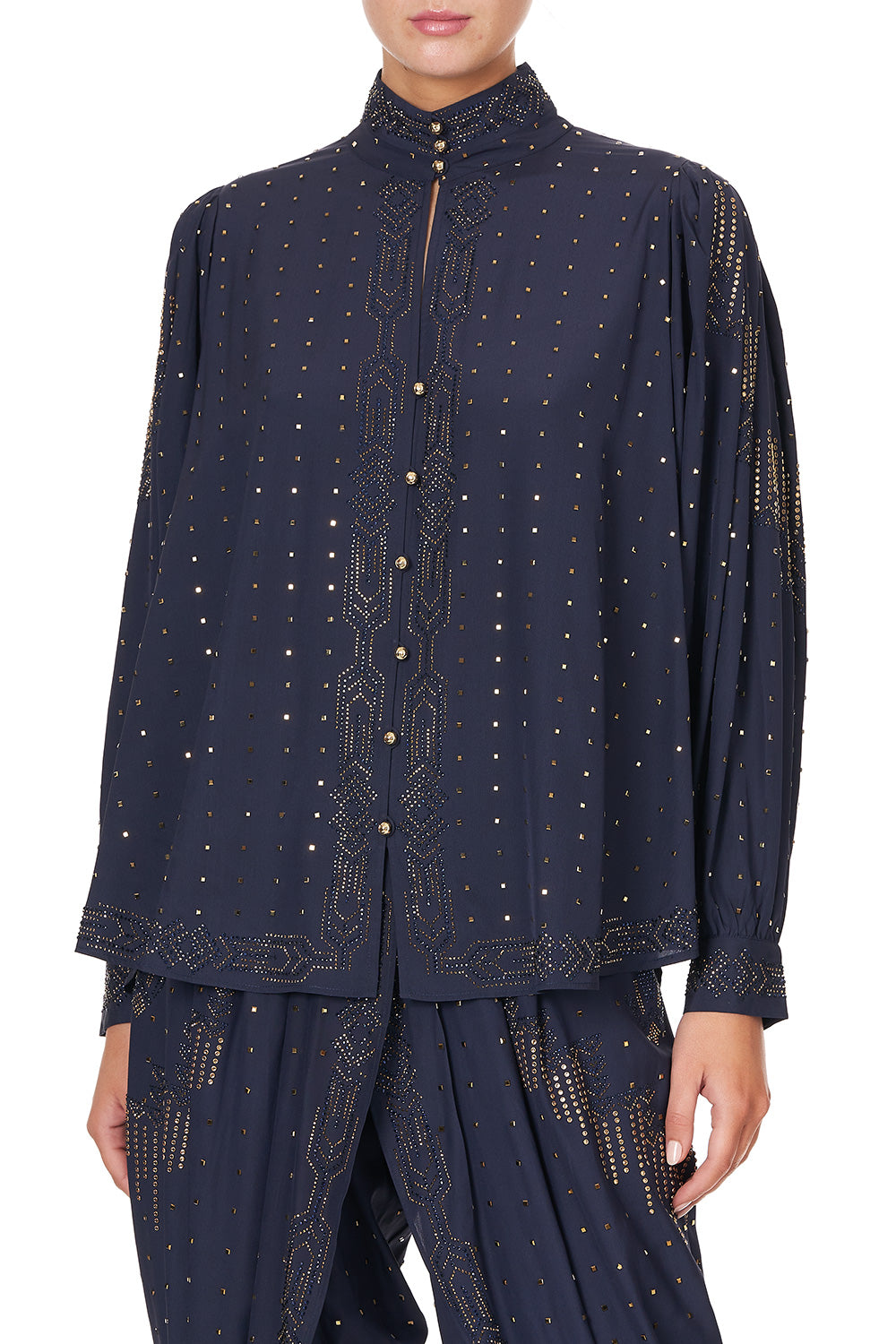 DROP SLEEVE SWING BLOUSE LUXE NAVY