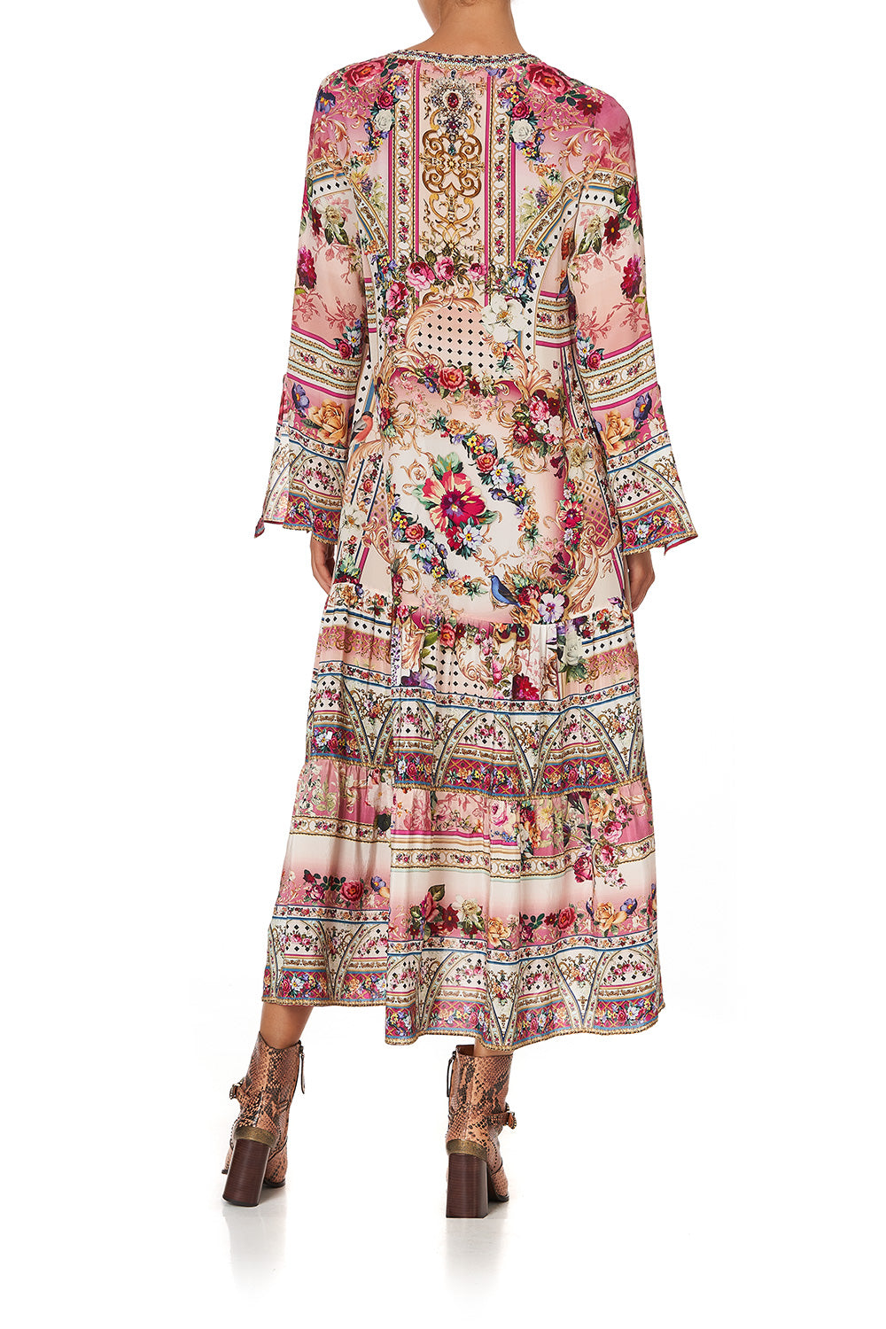 LACE UP DRESS WITH TIERED HEM SUMMONED BY A ROSE