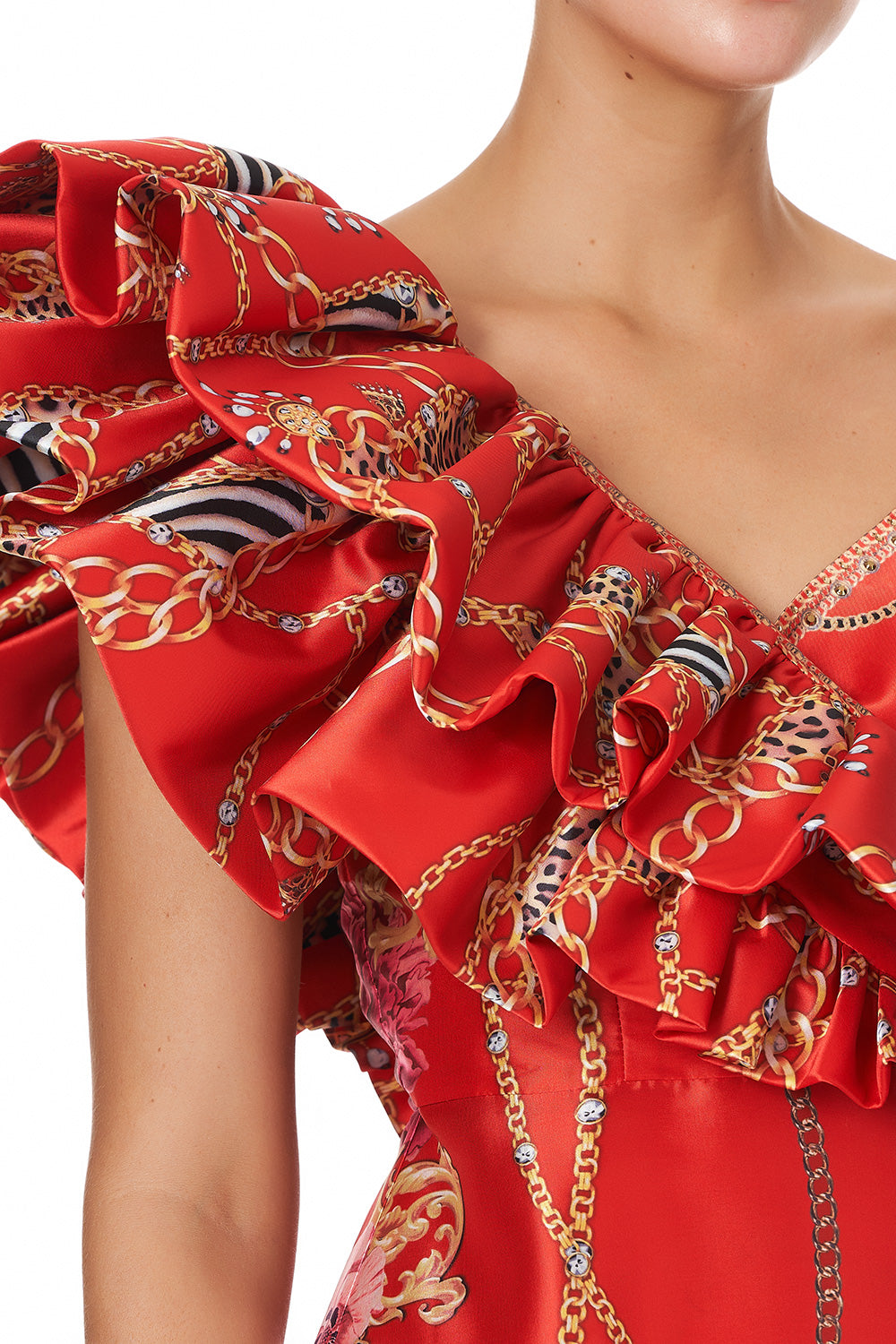 ONE SHOULDER RUFFLE DRESS PRIMA DONNA