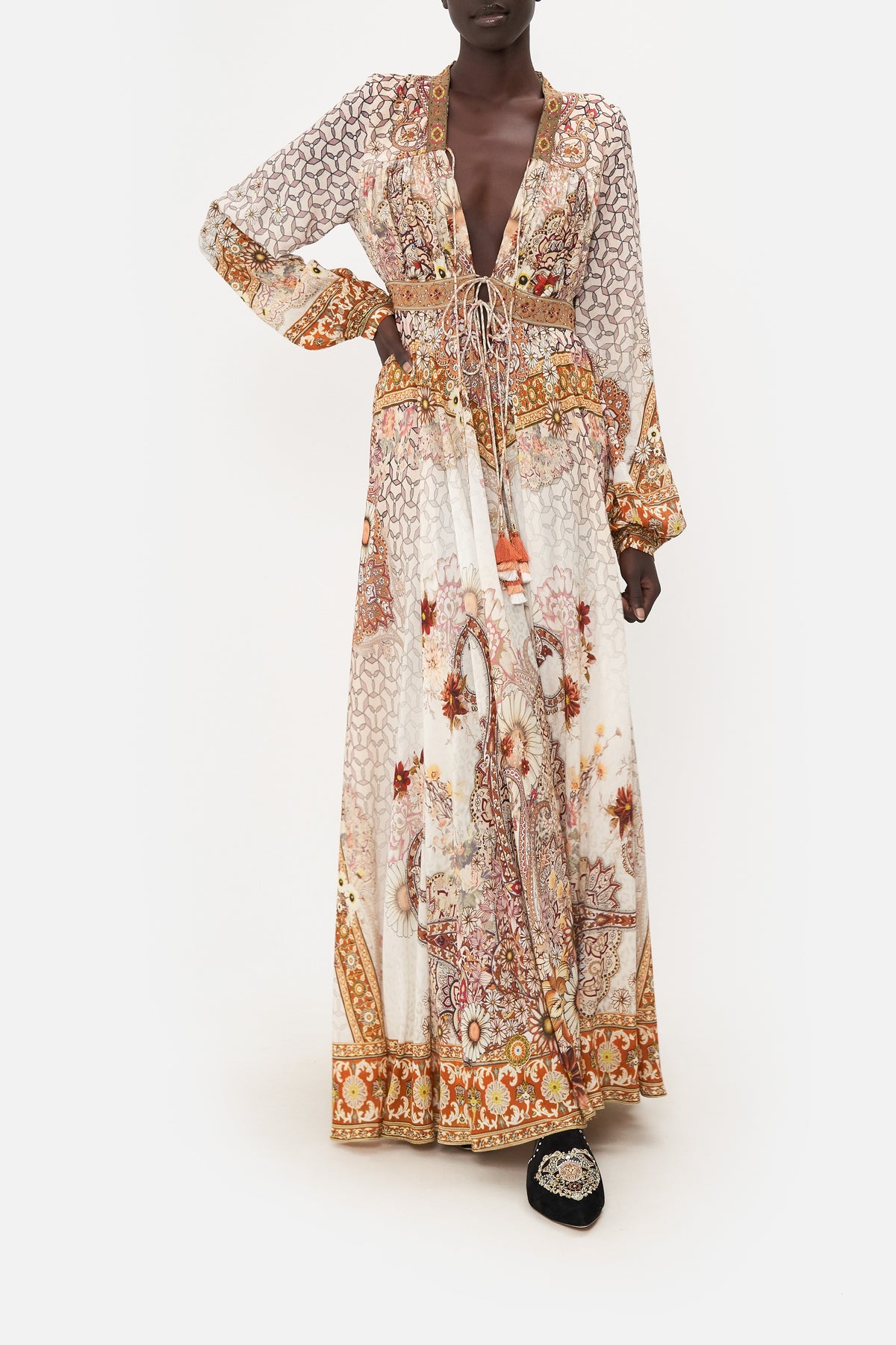 PEASANT DRESS WITH TIE FRONT HEART OF A HIPPIE