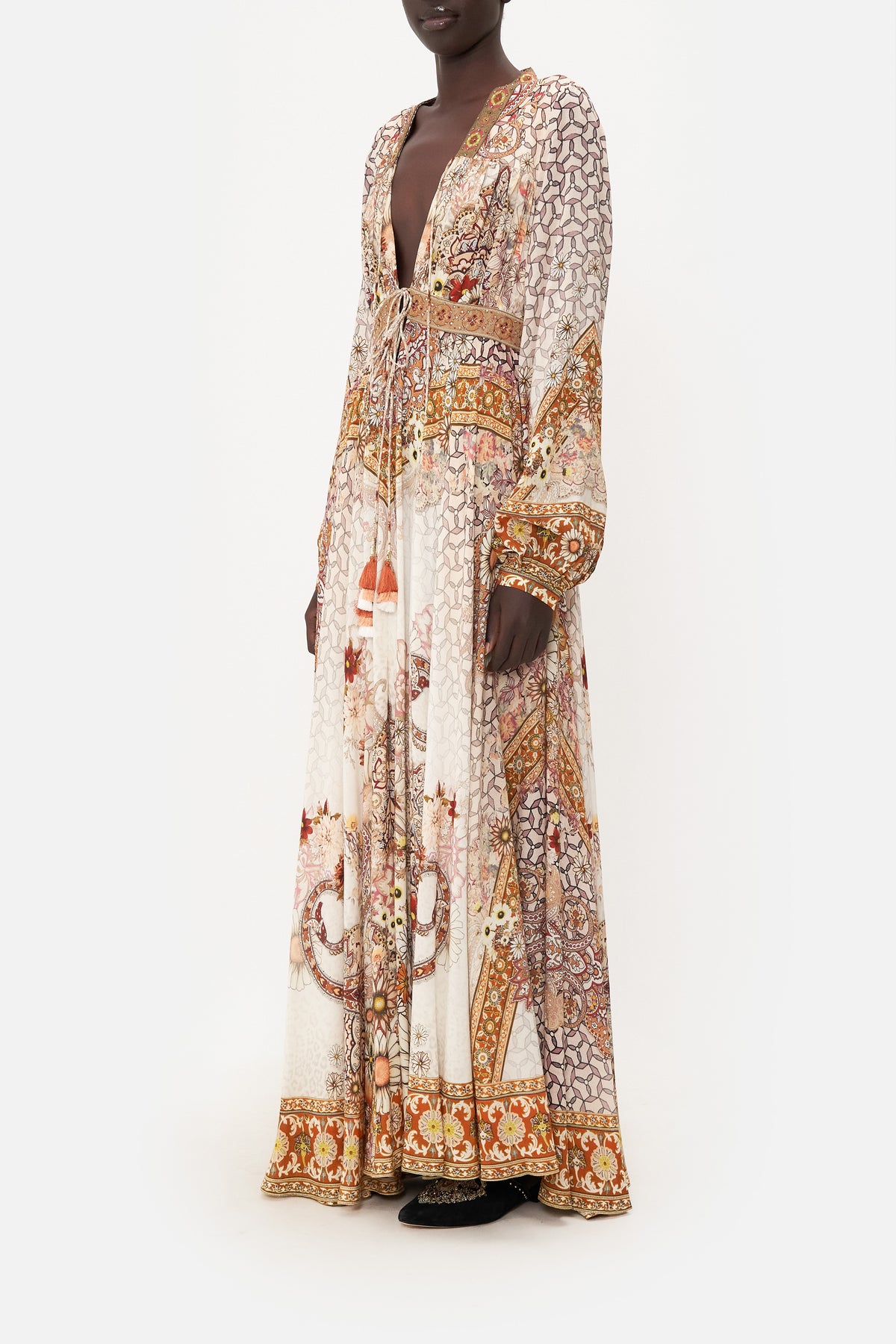 PEASANT DRESS WITH TIE FRONT HEART OF A HIPPIE