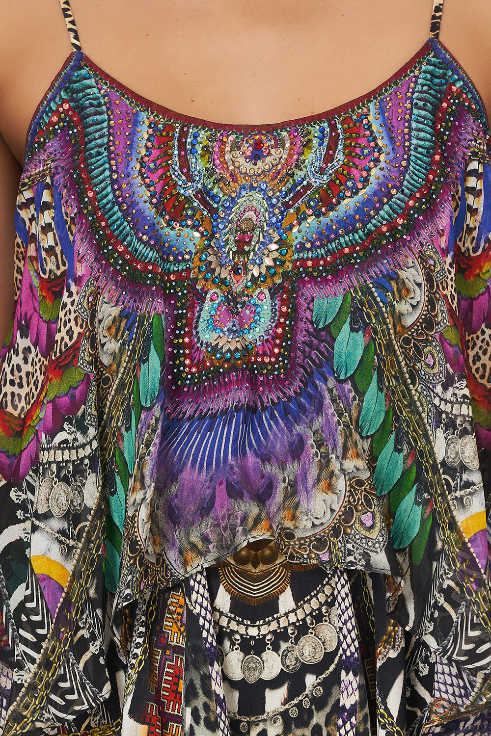 FLARED PLAYSUIT WITH OVERLAYER GUARDIANS OF THE SUN