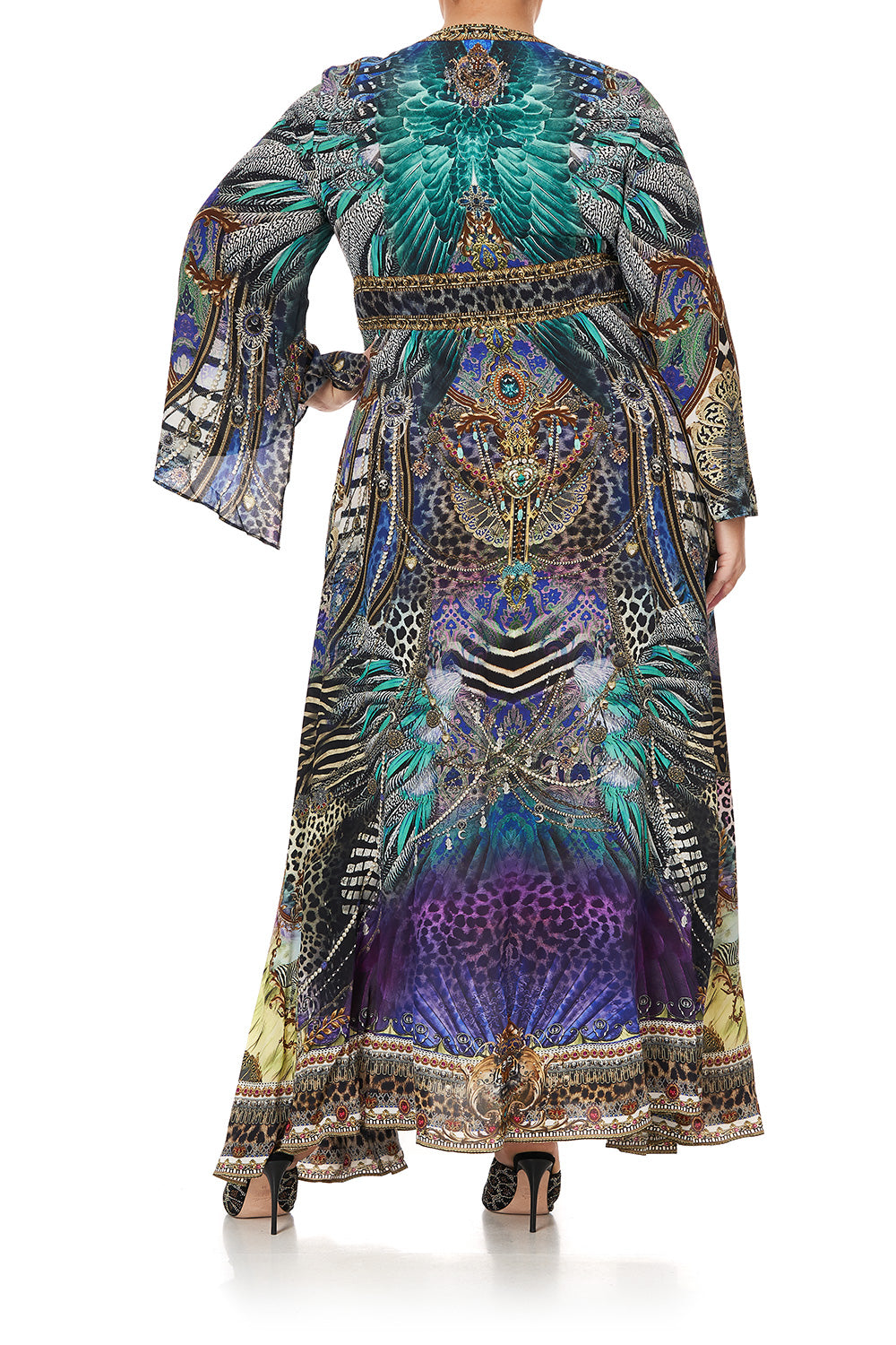 KIMONO SLEEVE DRESS WITH SHIRRING DETAIL ANIMAL ARMY