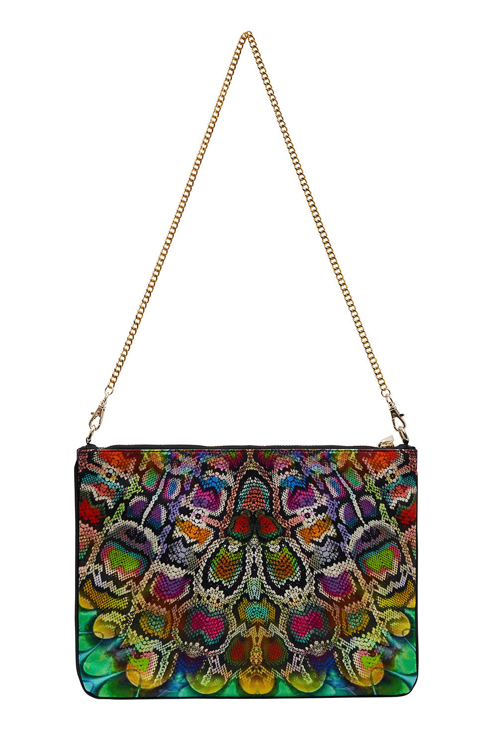 EMBELLISHED ZIP TOP CLUTCH WITH STRAP COMING DOWN FROM COSMOS